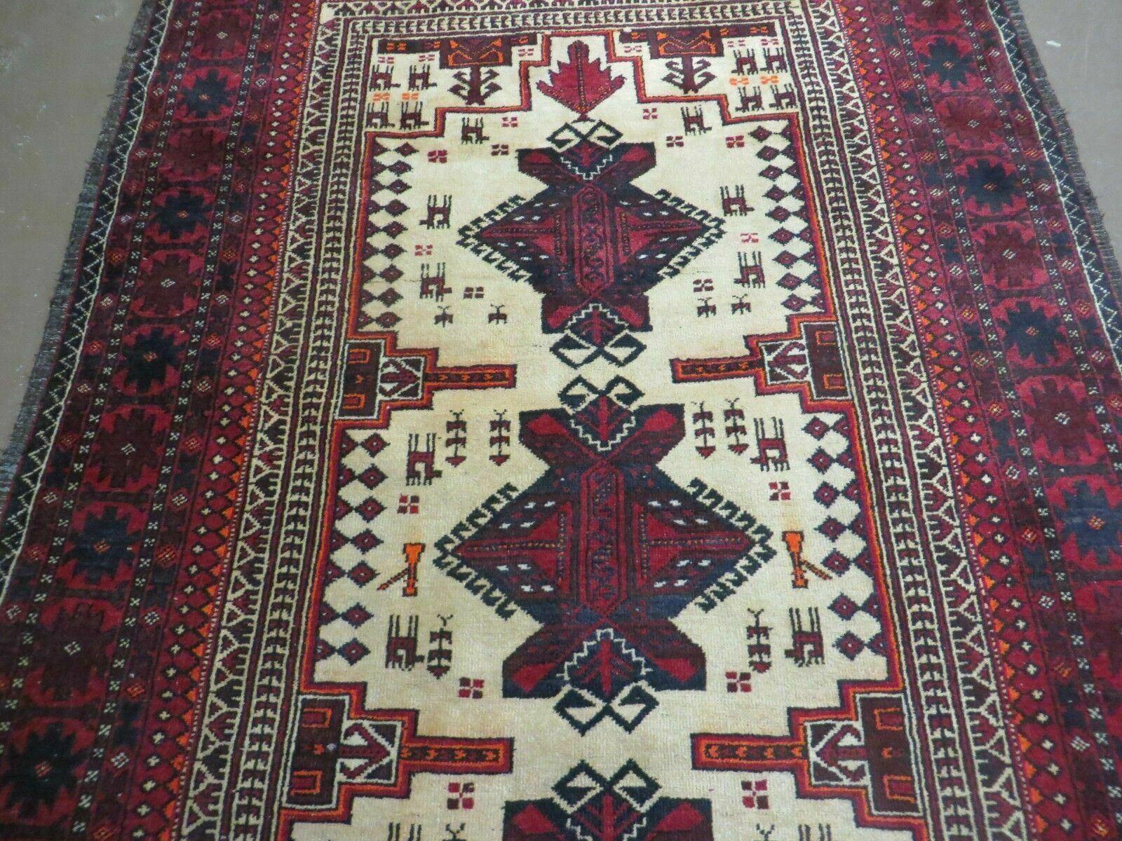 4' X 7' Vintage Handmade Pakistan Turkoman Bokhara Balouch Woven Wool Rug Nice - Image 4