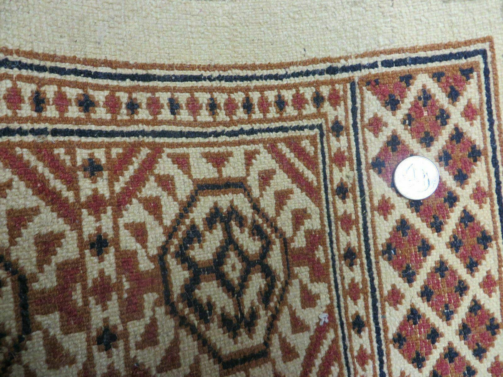 4' X 7' Vintage Handmade Pakistani Turkoman Bokhara Balouch Woven Wool Rug Ivory - Image 10