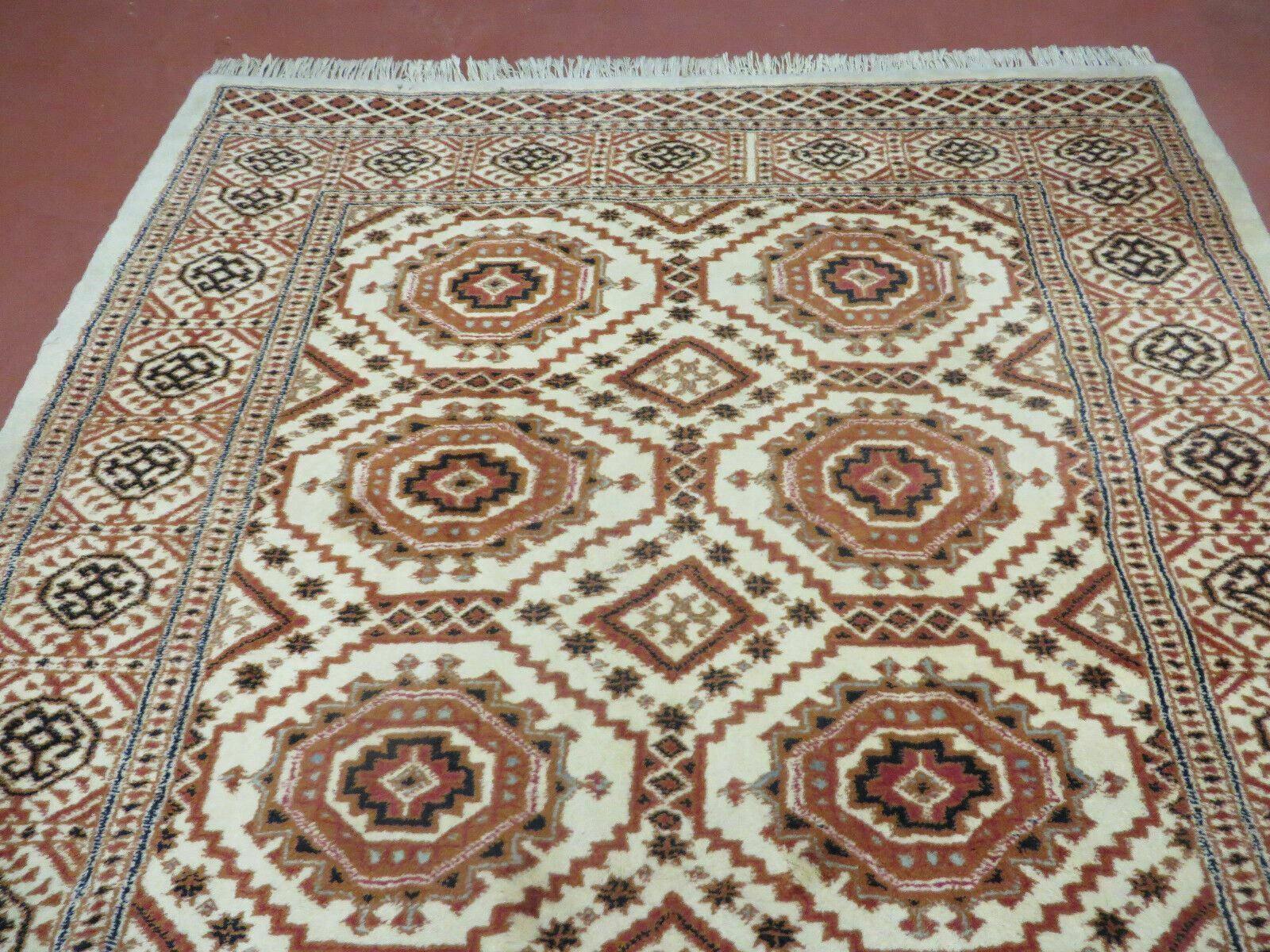 4' X 7' Vintage Handmade Pakistani Turkoman Bokhara Balouch Woven Wool Rug Ivory - Image 11