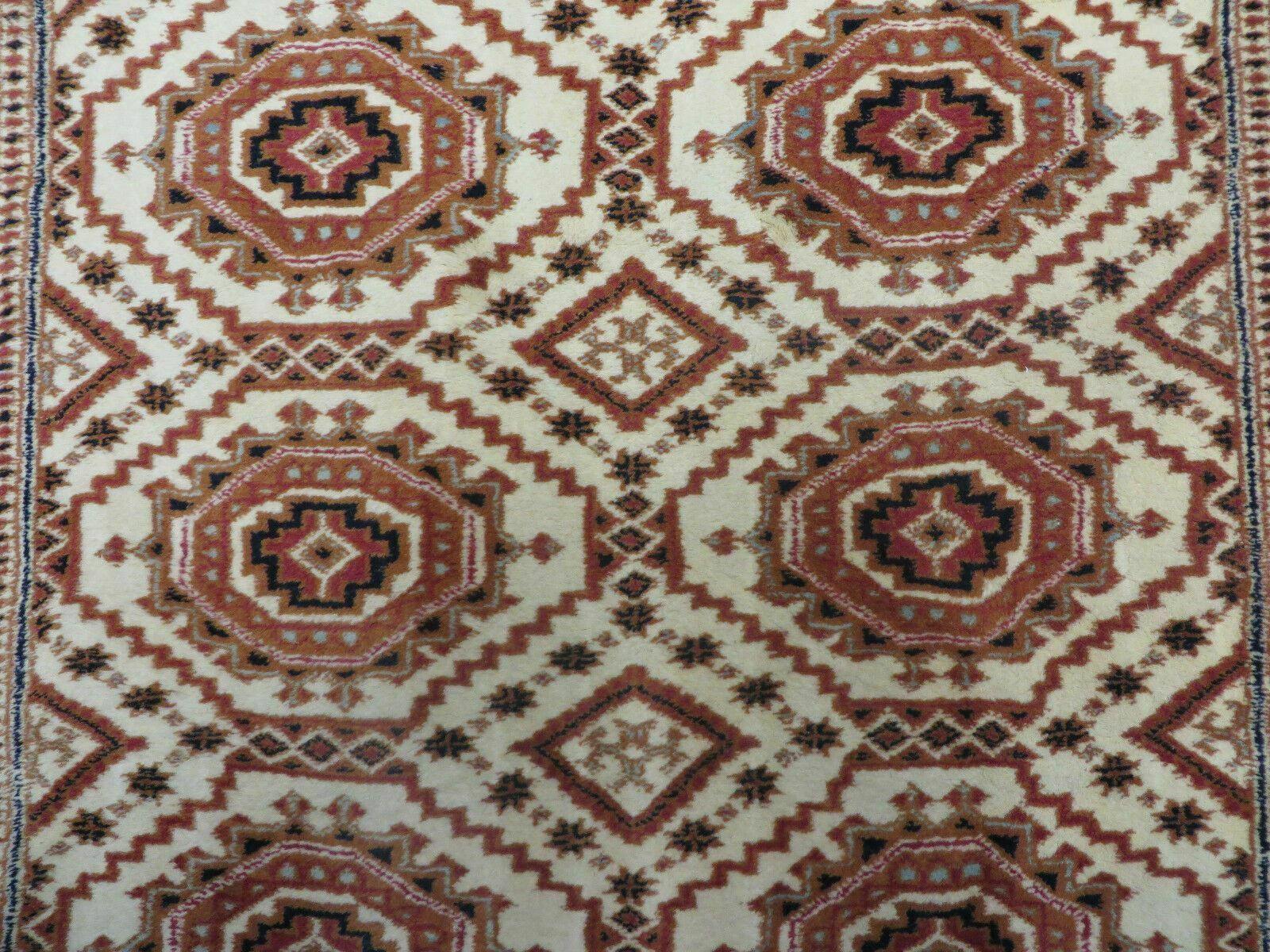 4' X 7' Vintage Handmade Pakistani Turkoman Bokhara Balouch Woven Wool Rug Ivory - Image 4