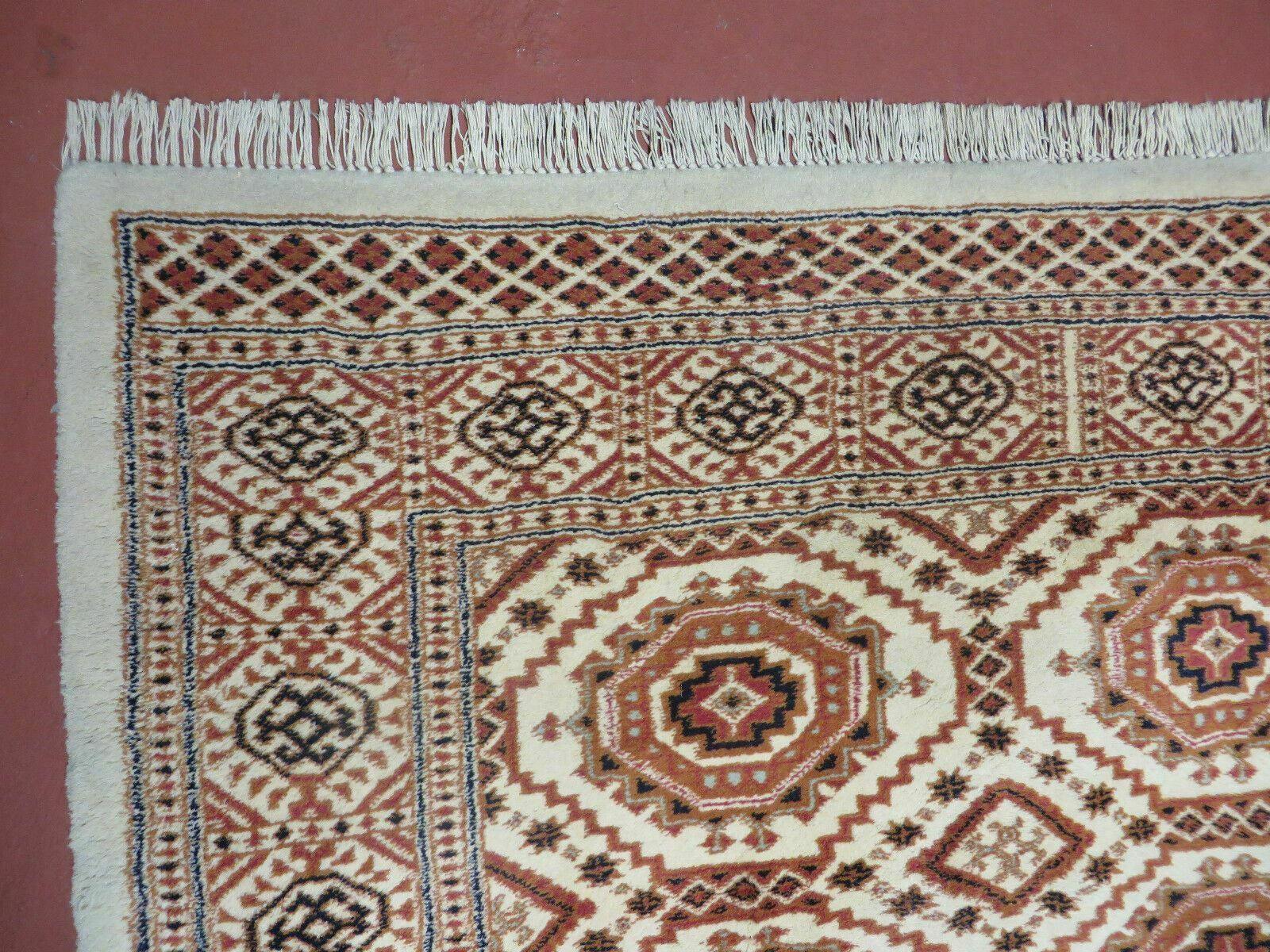 4' X 7' Vintage Handmade Pakistani Turkoman Bokhara Balouch Woven Wool Rug Ivory - Image 6