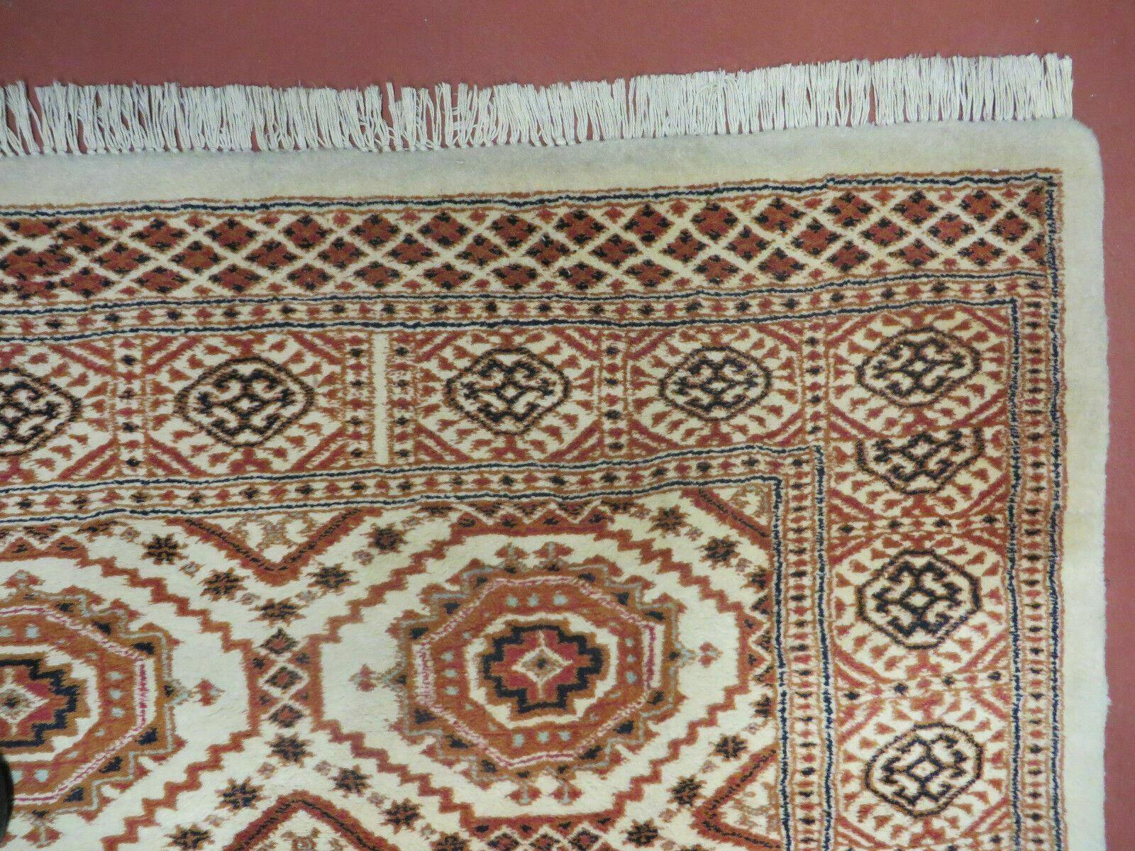4' X 7' Vintage Handmade Pakistani Turkoman Bokhara Balouch Woven Wool Rug Ivory - Image 7