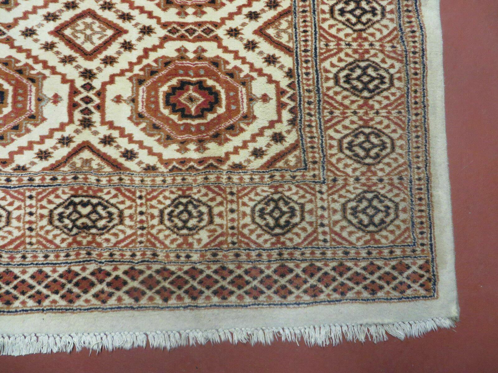 4' X 7' Vintage Handmade Pakistani Turkoman Bokhara Balouch Woven Wool Rug Ivory - Image 9