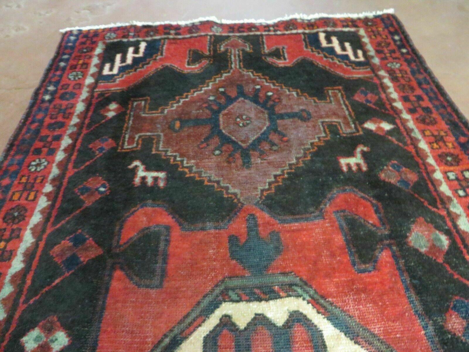4' X 8' Antique Handmade India Geometric Oriental Tribal Wool Rug Red # 603 - Image 11