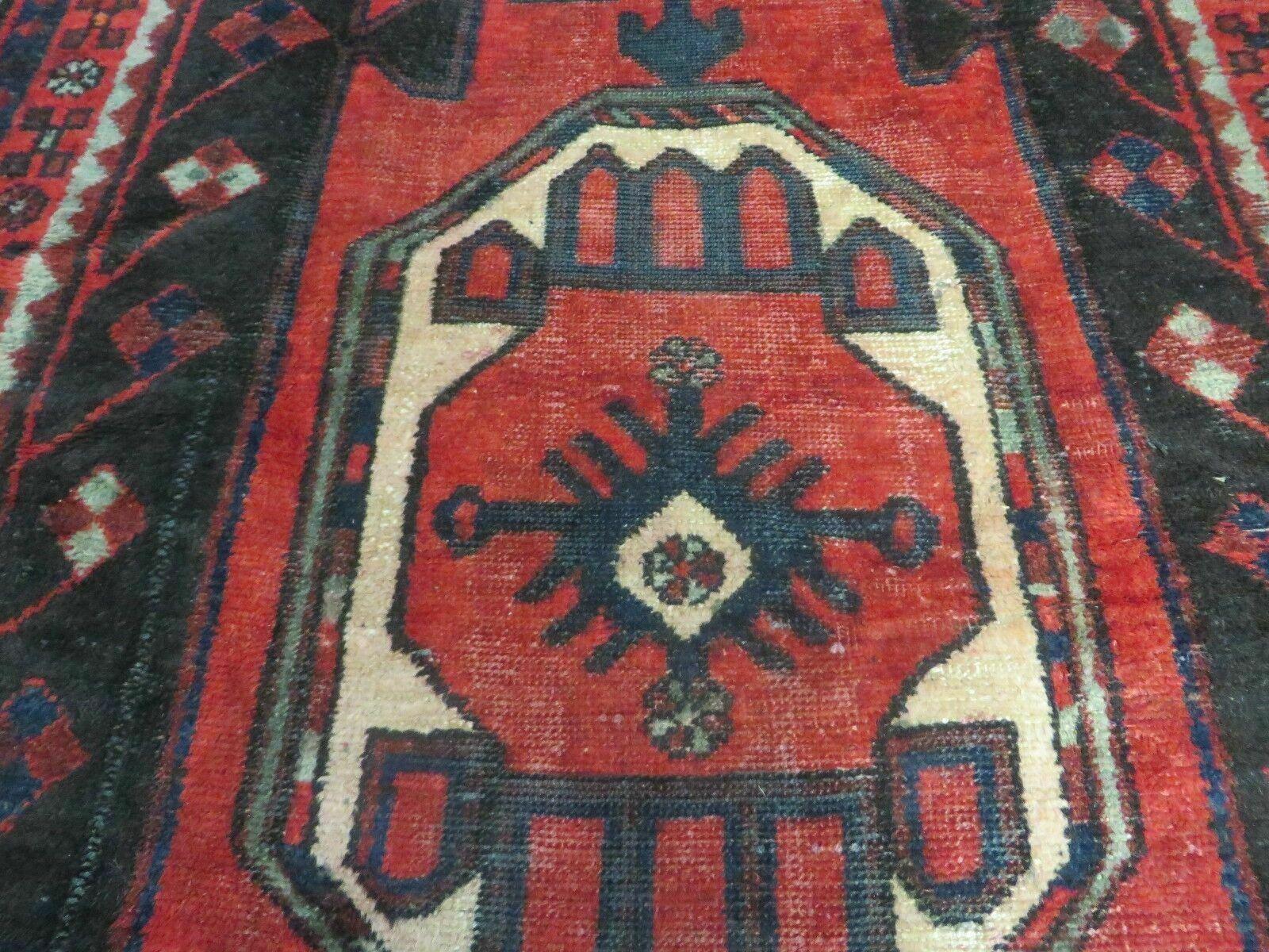 4' X 8' Antique Handmade India Geometric Oriental Tribal Wool Rug Red # 603 - Image 12