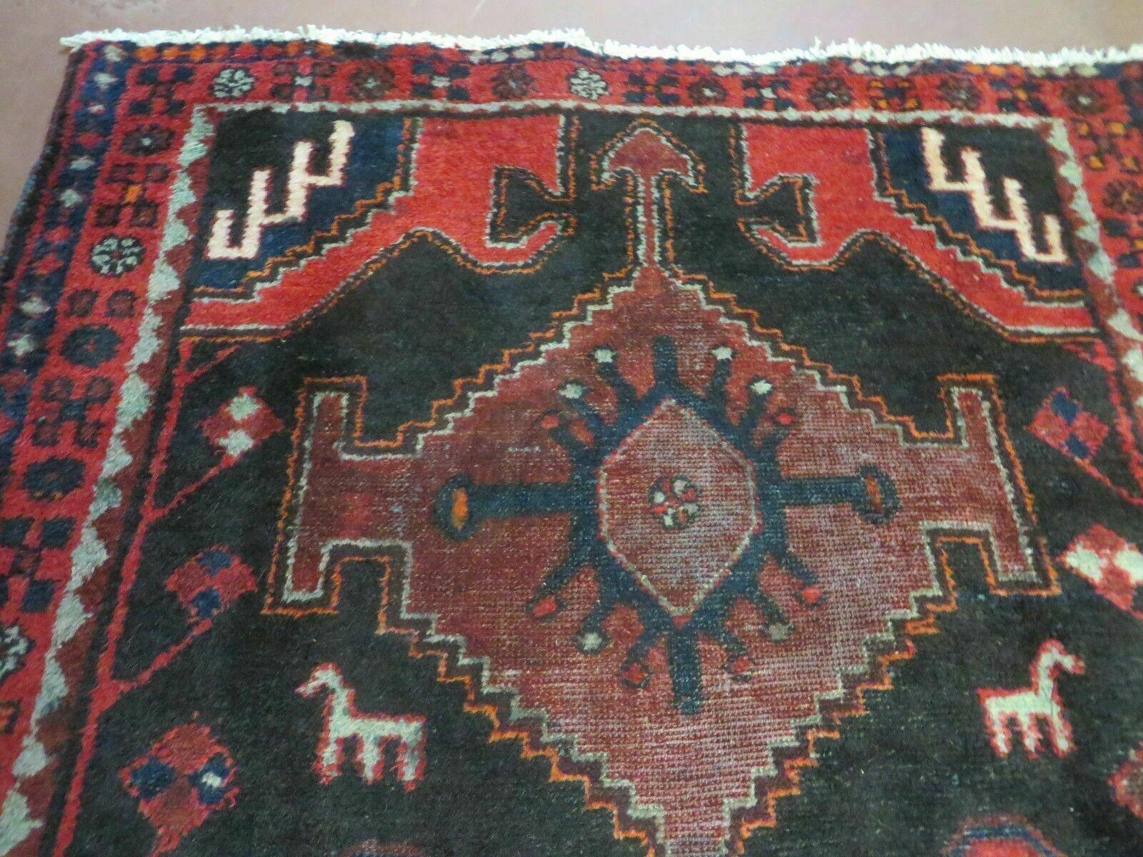 4' X 8' Antique Handmade India Geometric Oriental Tribal Wool Rug Red # 603 - Image 3