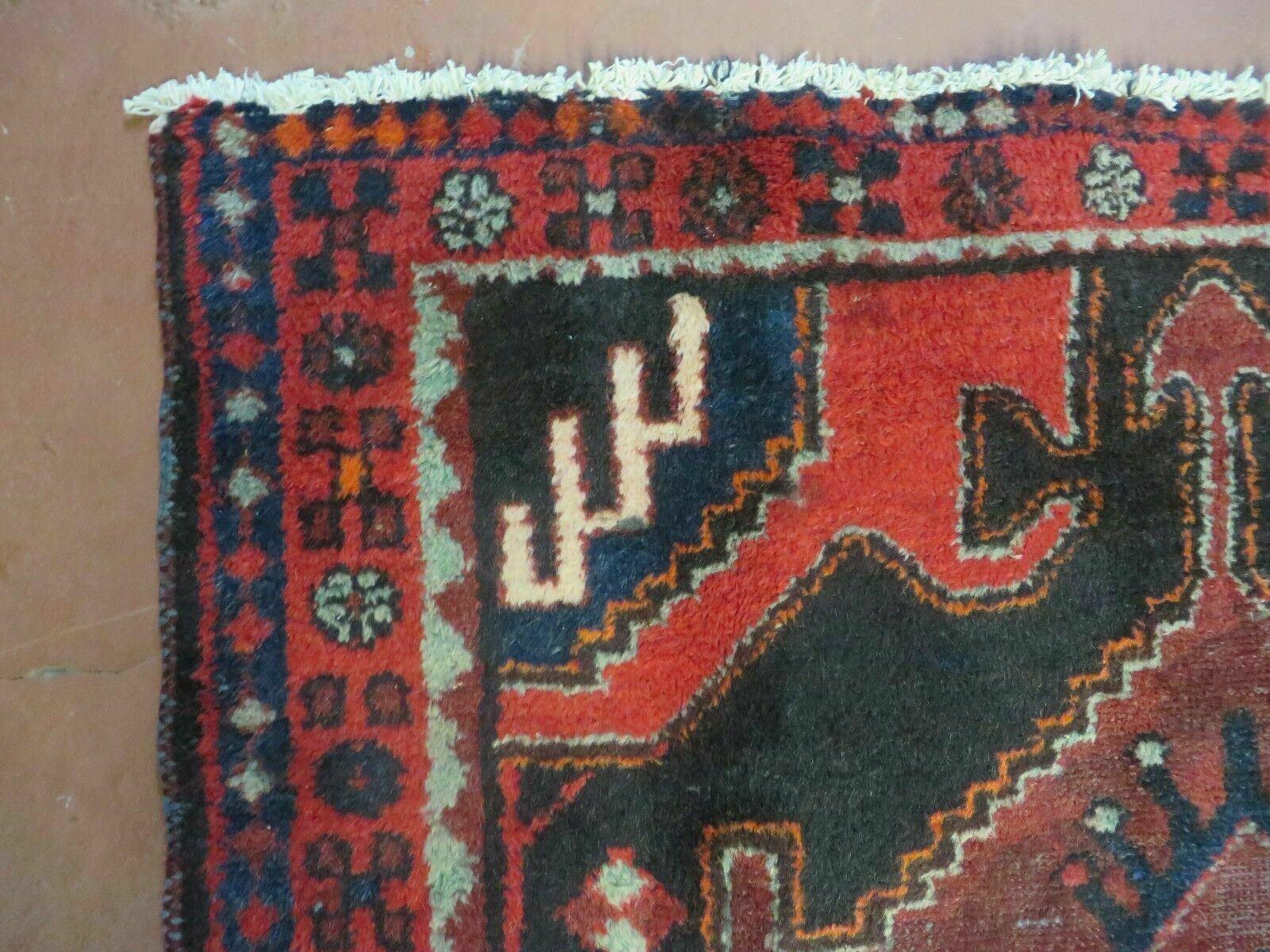 4' X 8' Antique Handmade India Geometric Oriental Tribal Wool Rug Red # 603 - Image 6