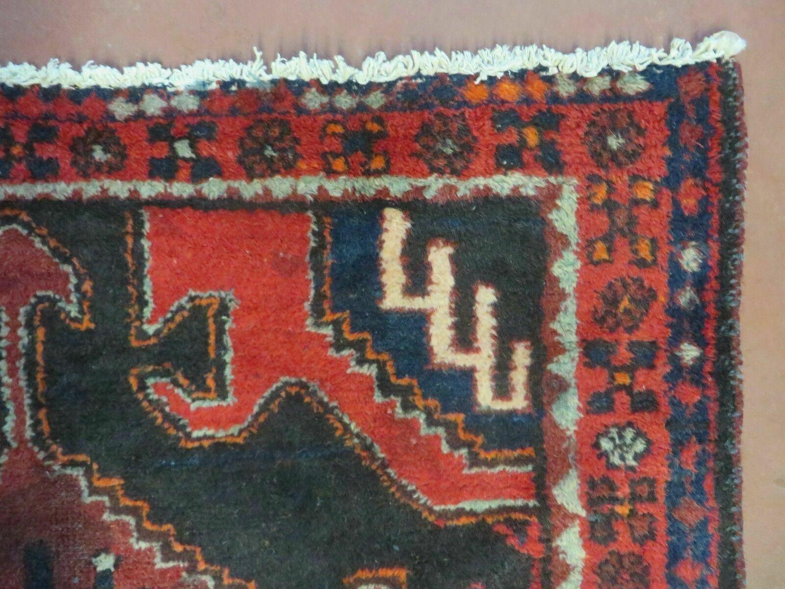 4' X 8' Antique Handmade India Geometric Oriental Tribal Wool Rug Red # 603 - Image 7