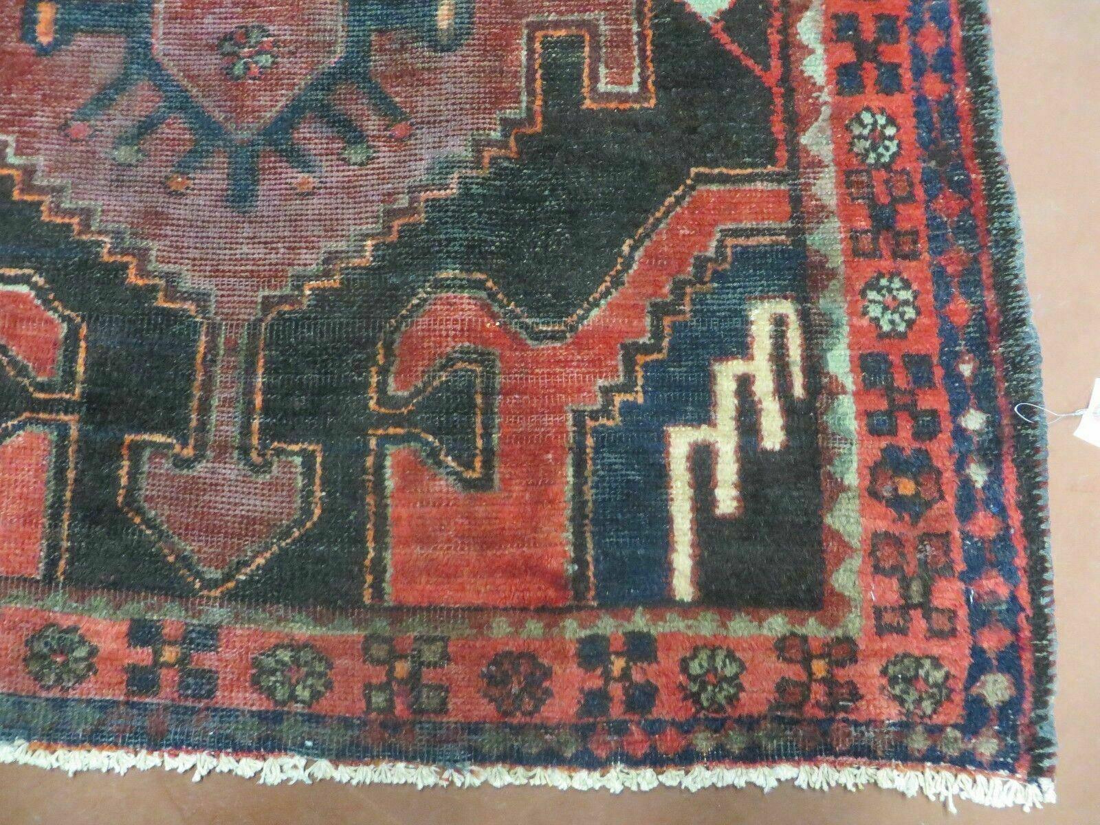 4' X 8' Antique Handmade India Geometric Oriental Tribal Wool Rug Red # 603 - Image 9