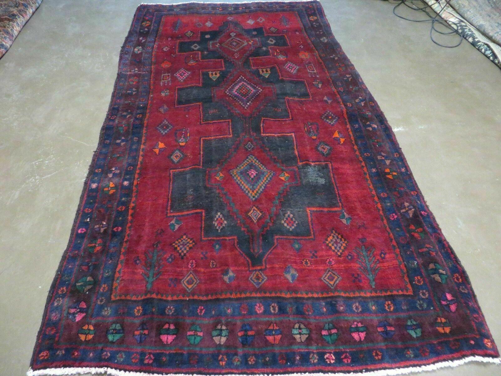 4' X 8' Antique Handmade India Geometric Oriental Wool Rug Veg Dyes Nice - Image 9