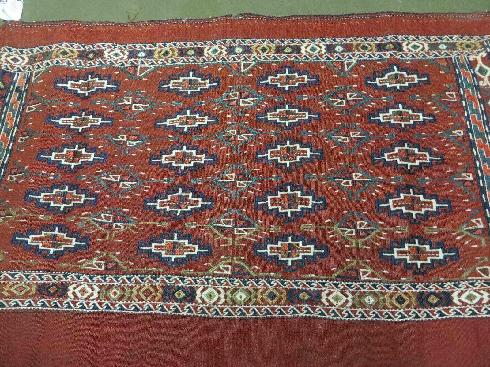 45" X 32" Antique Handmade Bokhara Turkoman Yomud Chuval Wool Rug Soumak NICE - Image 12