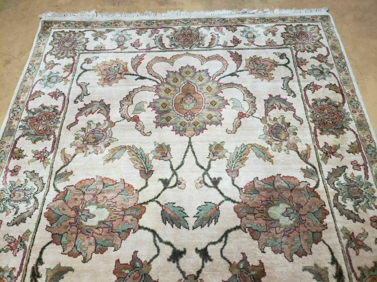 4x12 Vintage Oriental Runner Rug Hand Knotted Indian Agra Wool Tea Washed Beige - Image 3