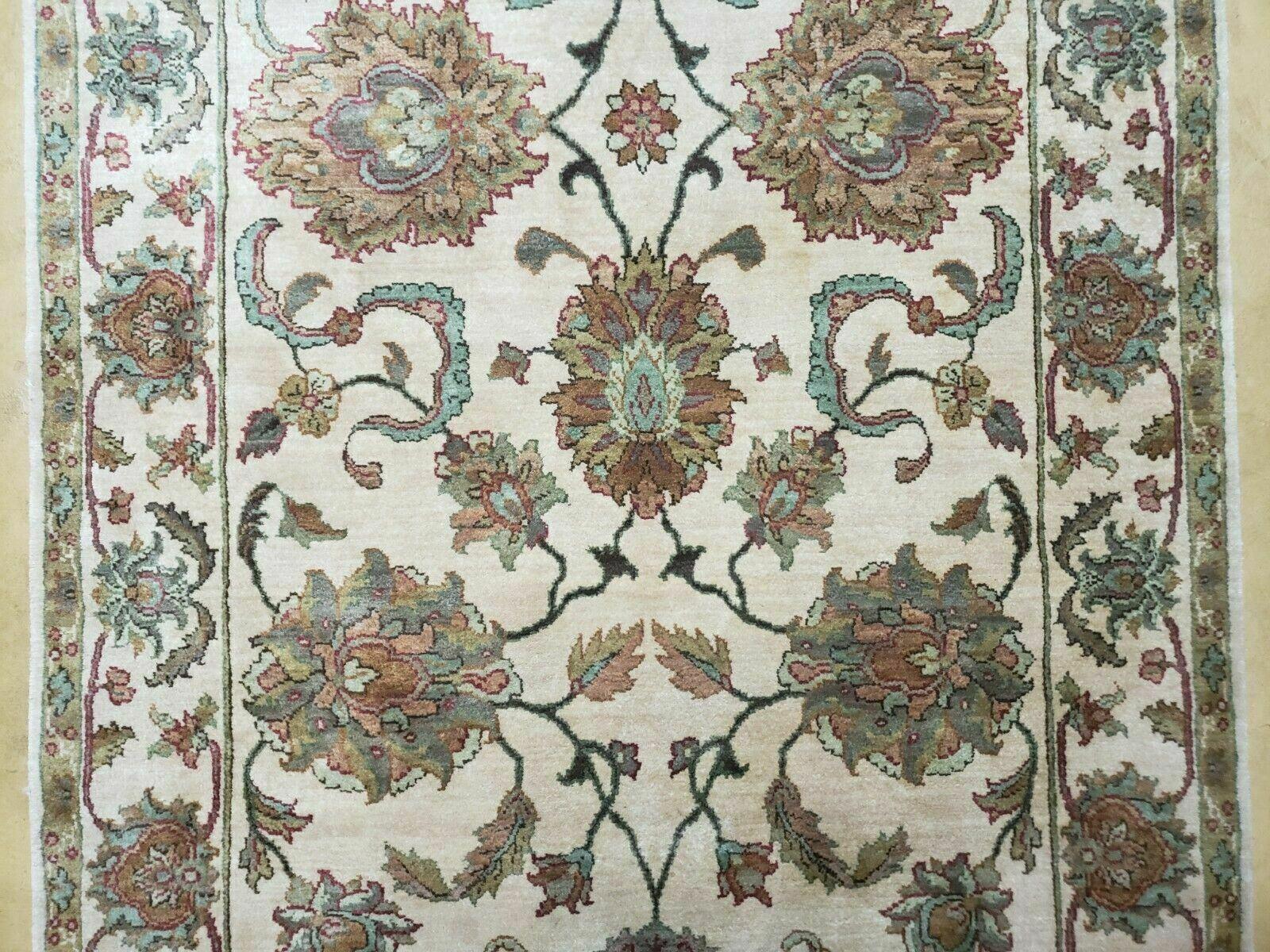 4x12 Vintage Oriental Runner Rug Hand Knotted Indian Agra Wool Tea Washed Beige - Image 4