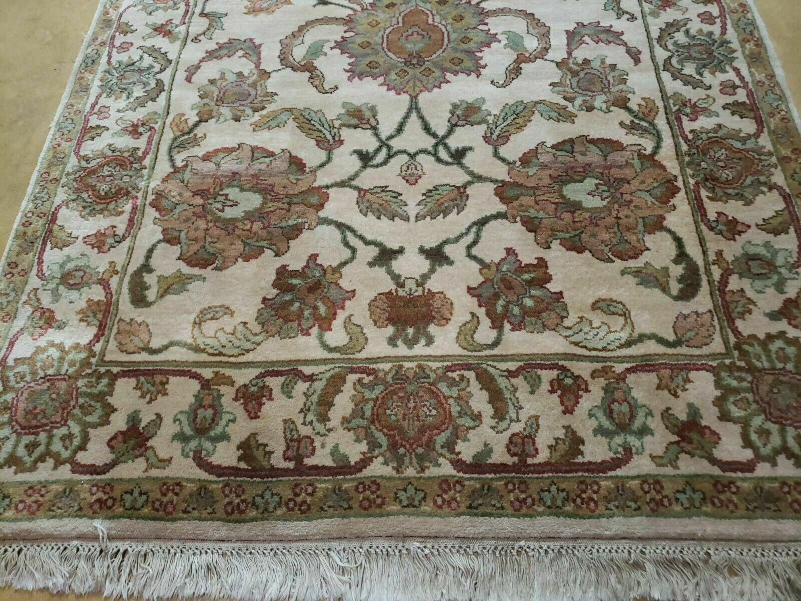 4x12 Vintage Oriental Runner Rug Hand Knotted Indian Agra Wool Tea Washed Beige - Image 5