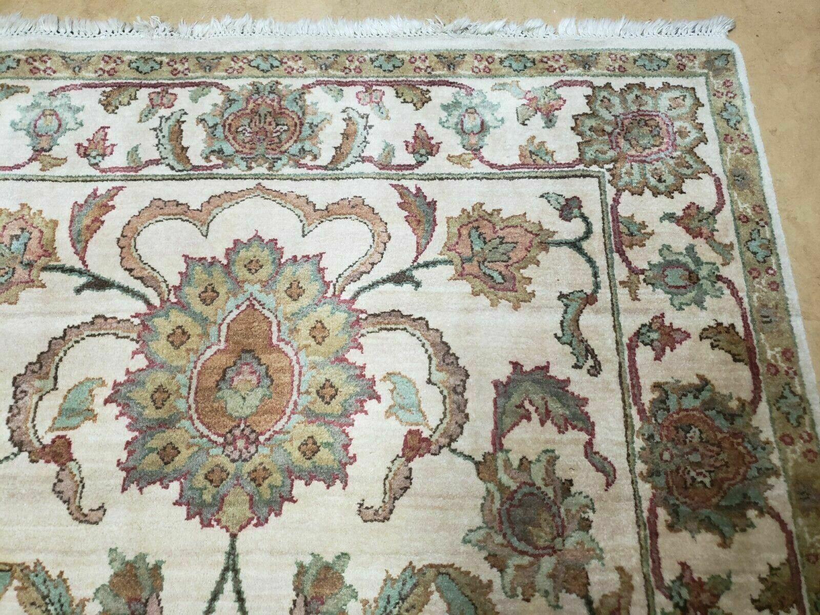4x12 Vintage Oriental Runner Rug Hand Knotted Indian Agra Wool Tea Washed Beige - Image 7