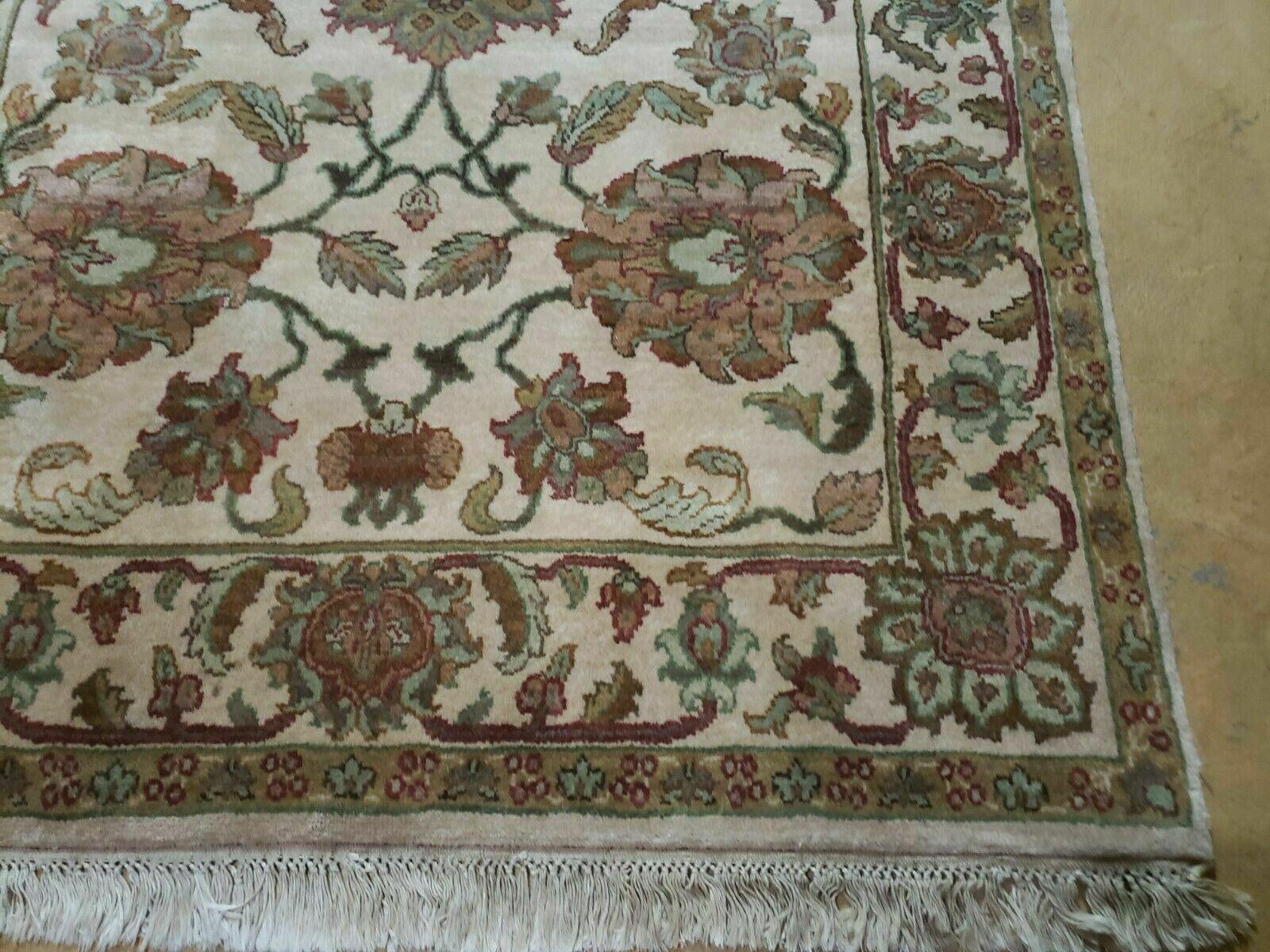 4x12 Vintage Oriental Runner Rug Hand Knotted Indian Agra Wool Tea Washed Beige - Image 9