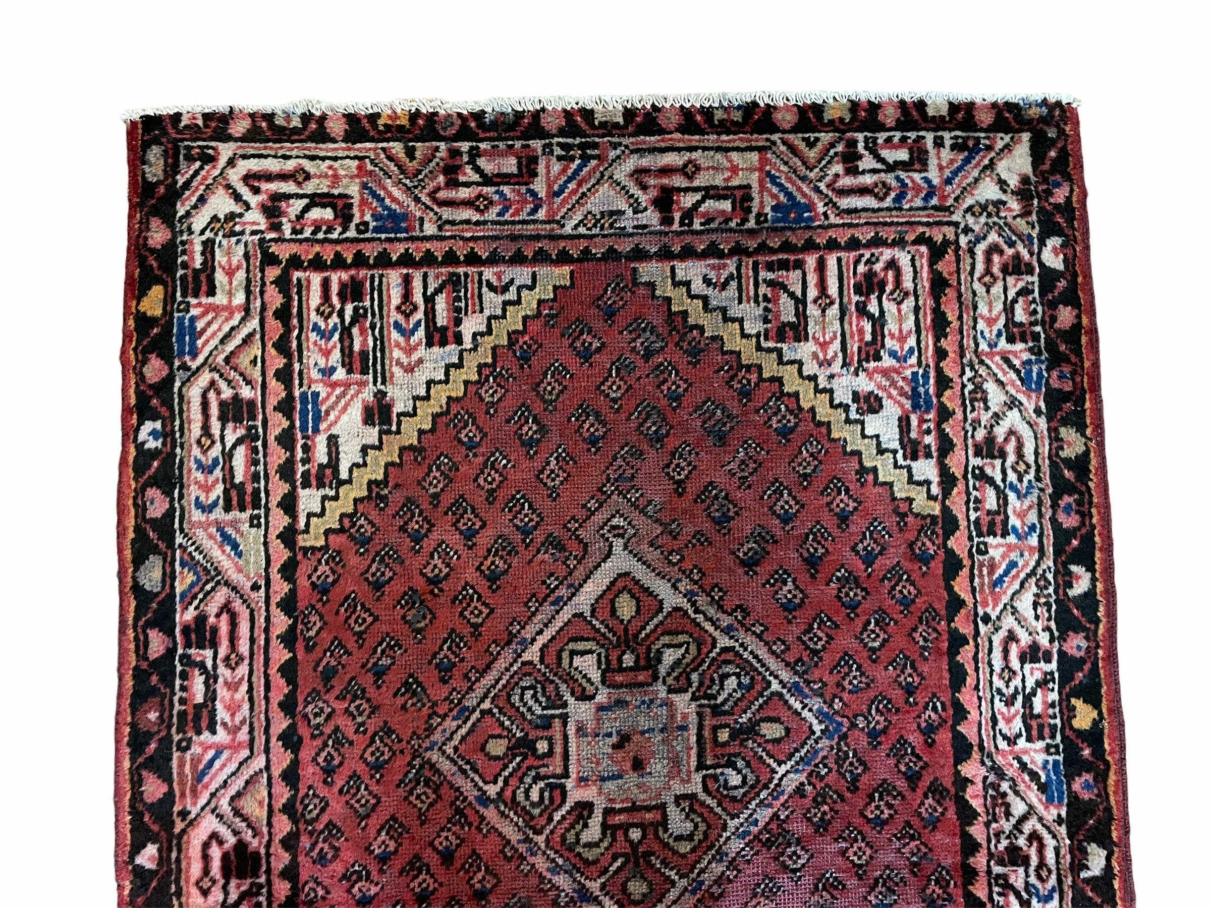 4x6 Antique Rug Handmade Wool Rug Organic Dyes Red Ivory Red Tribal Rug Boho Rug - Image 3