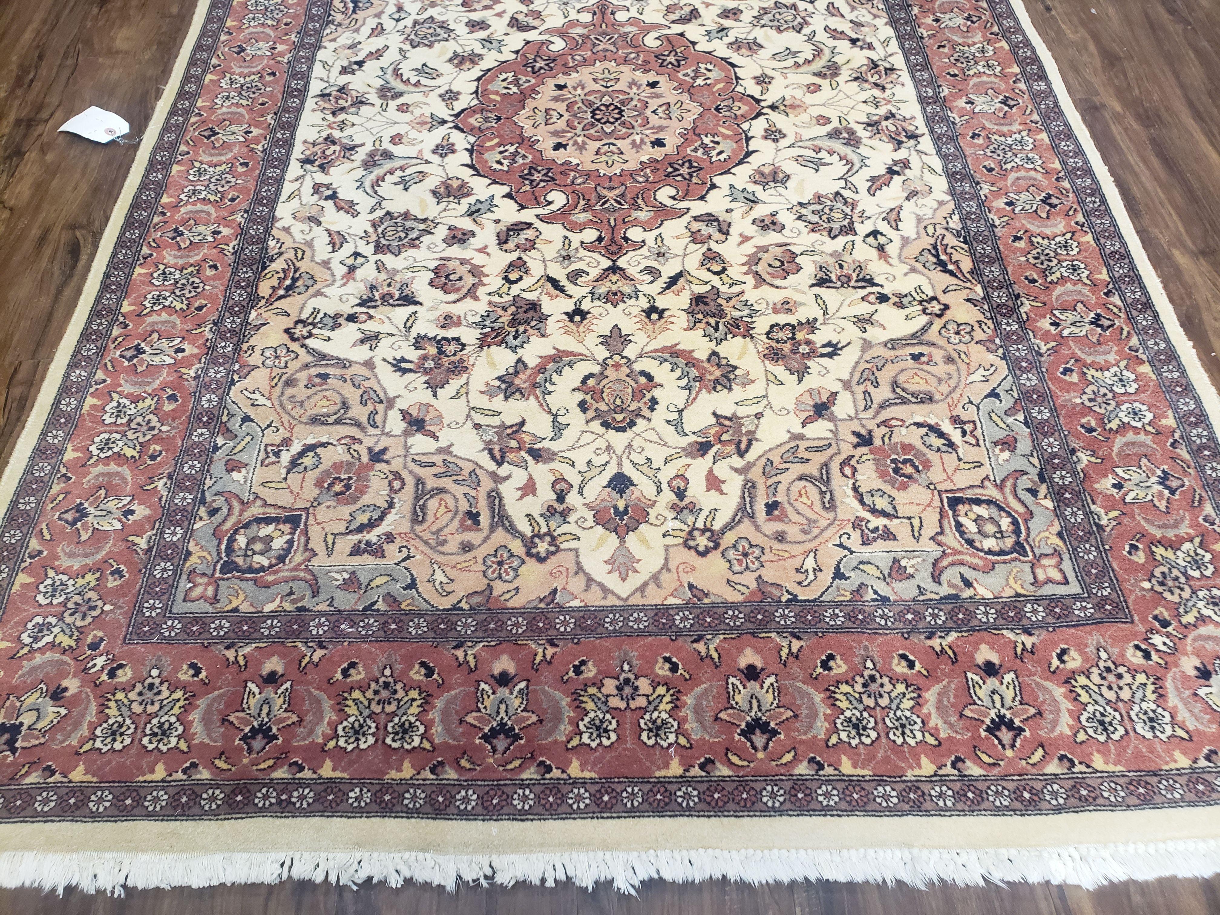 4x6 Handmade Top Quality Pakistani Floral Wool Rug Veg Dyes Carpet Beige Salmon - Image 4