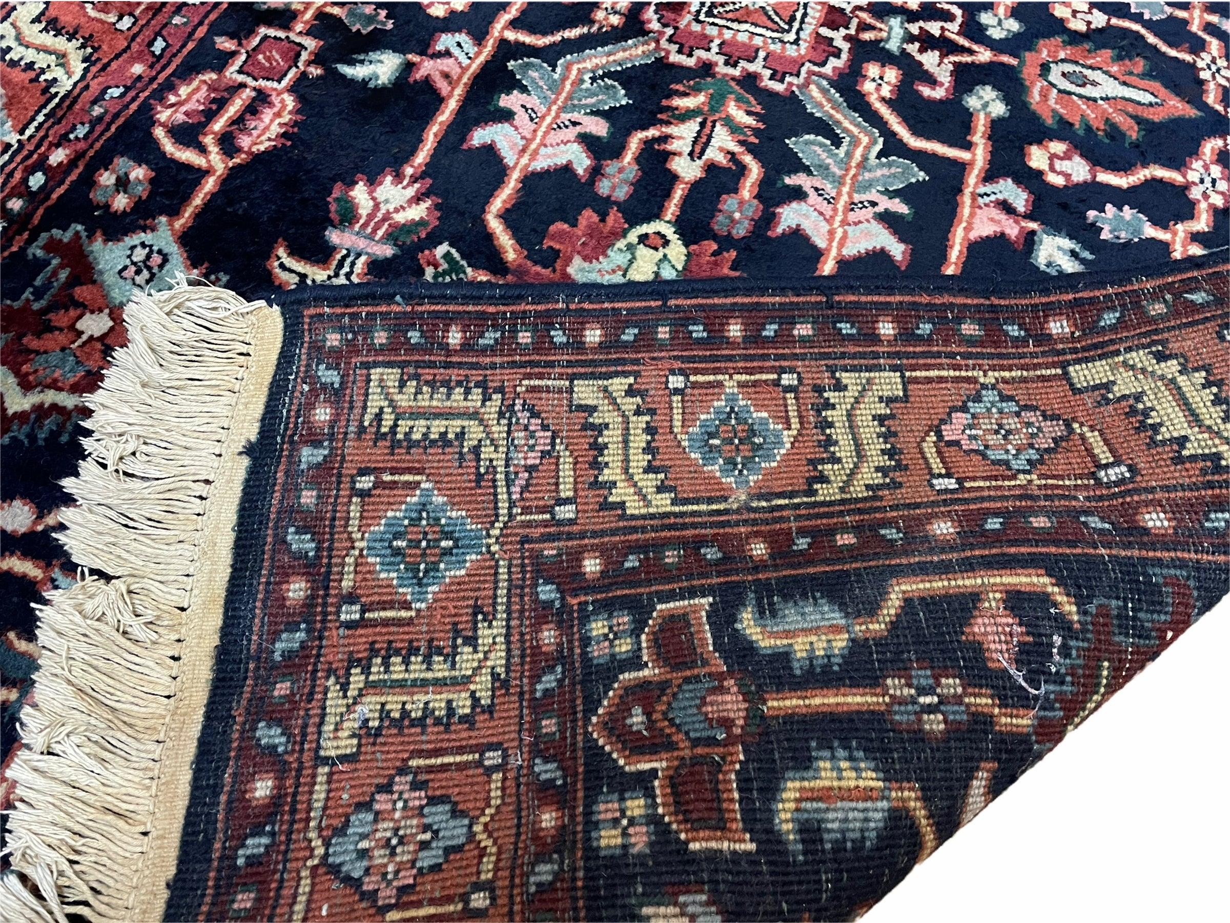 4x6 Vintage Handmade Wool Geometric Rug Organic Dyes Blue Red Hand-Knotted Rug - Image 10