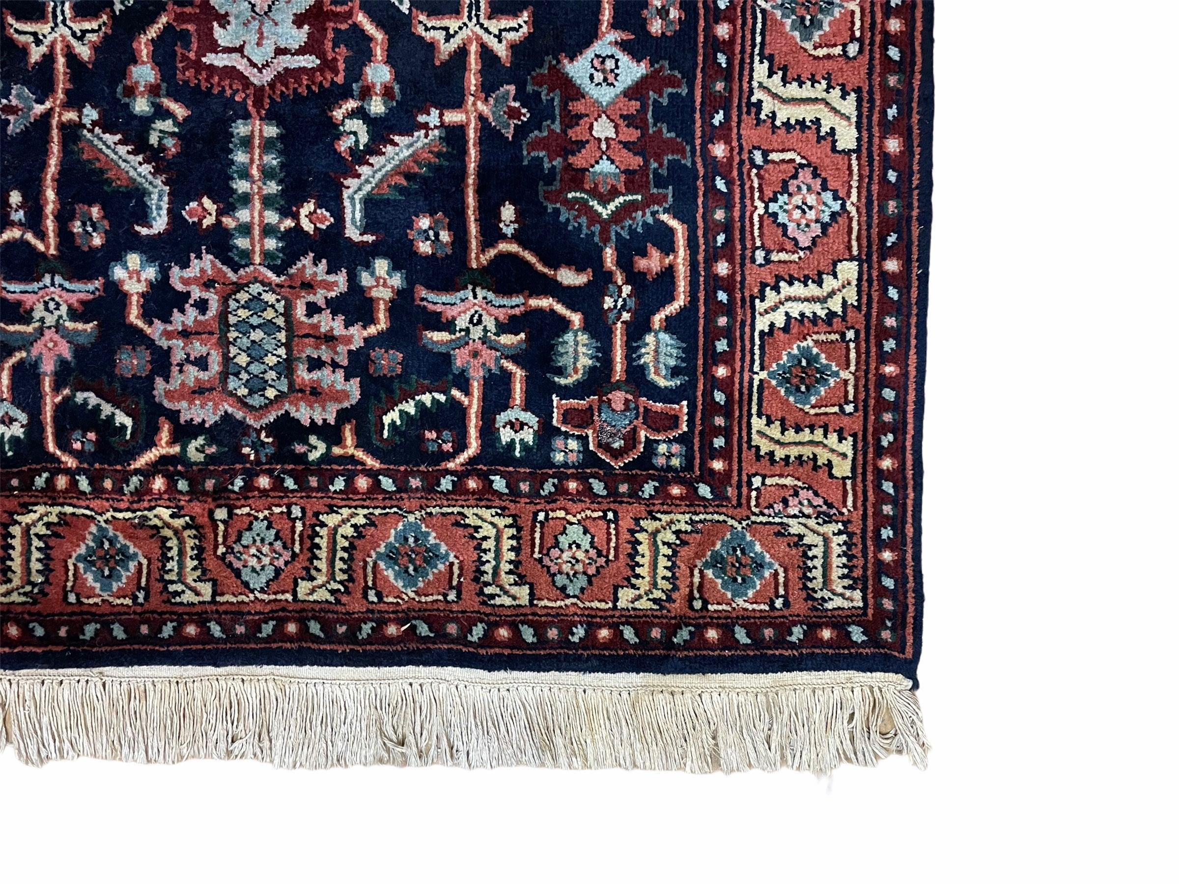 4x6 Vintage Handmade Wool Geometric Rug Organic Dyes Blue Red Hand-Knotted Rug - Image 9