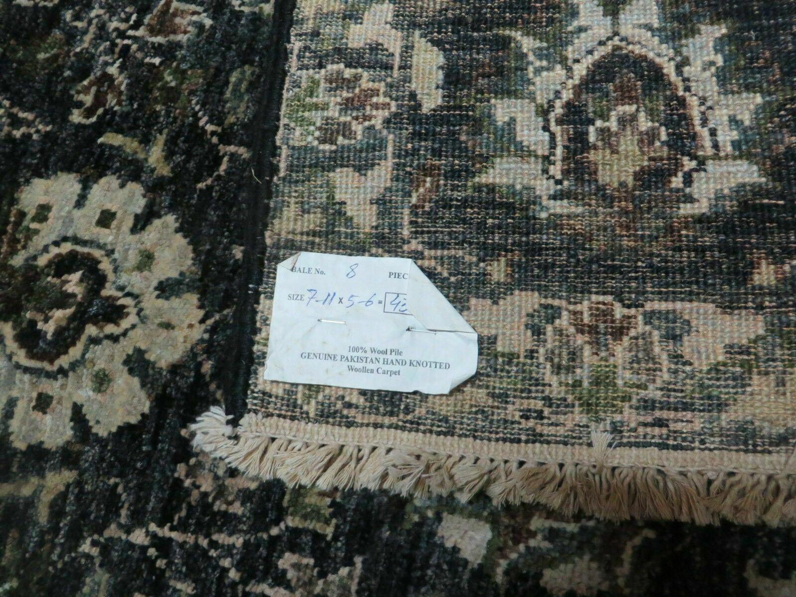 5' 6" X 8' Vintage Handmade Pakistani Floral Oriental Wool Rug Black Dark Grey - Image 10