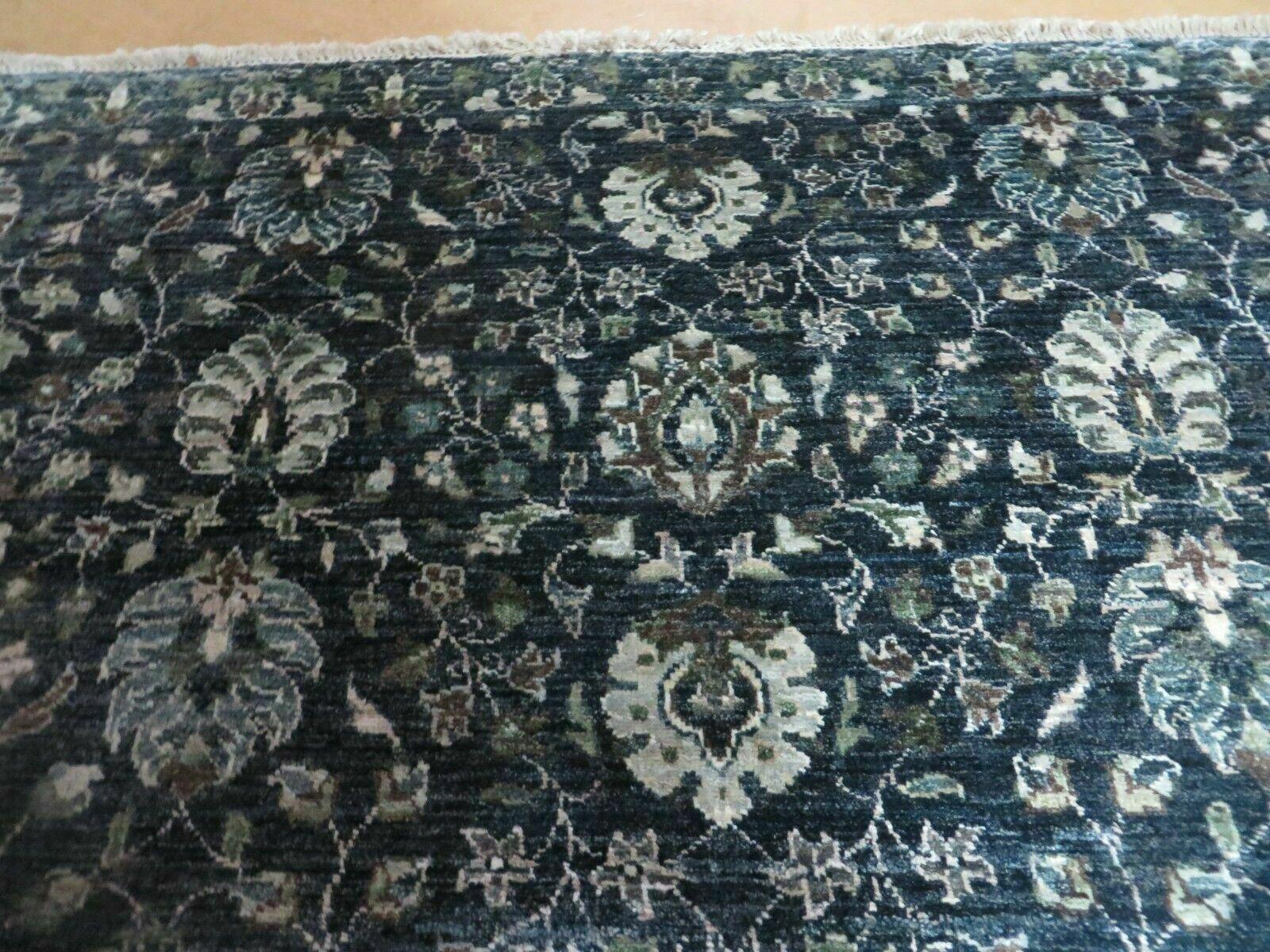 5' 6" X 8' Vintage Handmade Pakistani Floral Oriental Wool Rug Black Dark Grey - Image 2