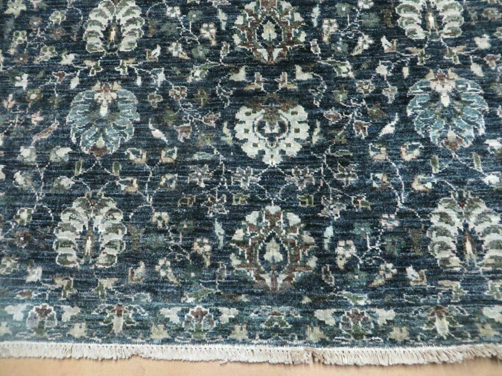 5' 6" X 8' Vintage Handmade Pakistani Floral Oriental Wool Rug Black Dark Grey - Image 4
