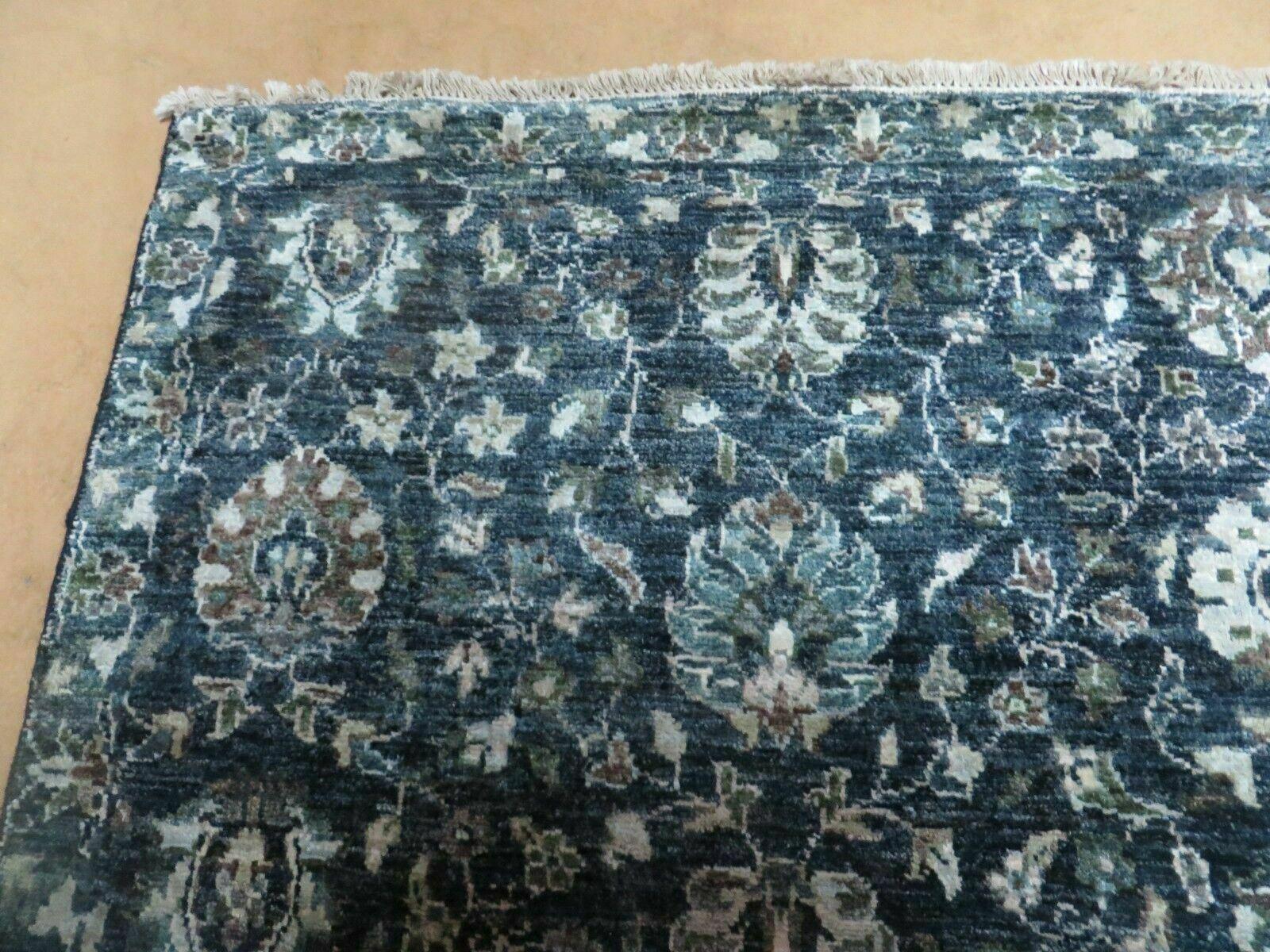 5' 6" X 8' Vintage Handmade Pakistani Floral Oriental Wool Rug Black Dark Grey - Image 5