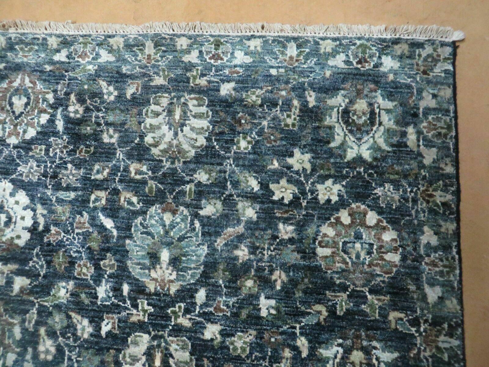 5' 6" X 8' Vintage Handmade Pakistani Floral Oriental Wool Rug Black Dark Grey - Image 6
