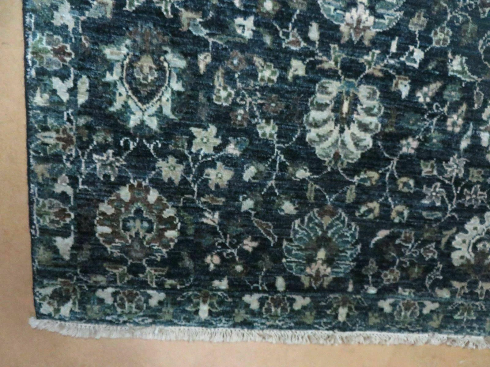 5' 6" X 8' Vintage Handmade Pakistani Floral Oriental Wool Rug Black Dark Grey - Image 7