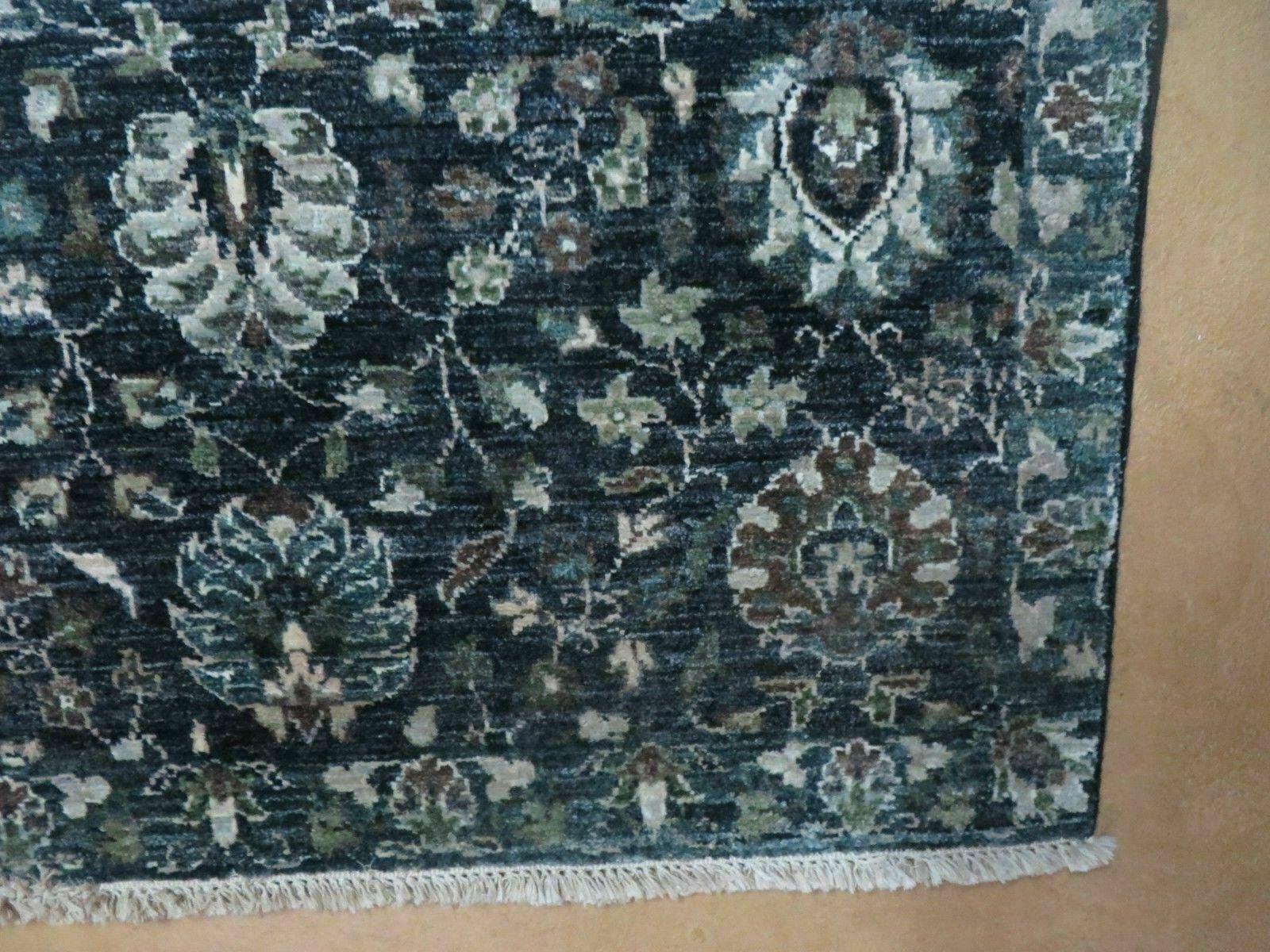 5' 6" X 8' Vintage Handmade Pakistani Floral Oriental Wool Rug Black Dark Grey - Image 8