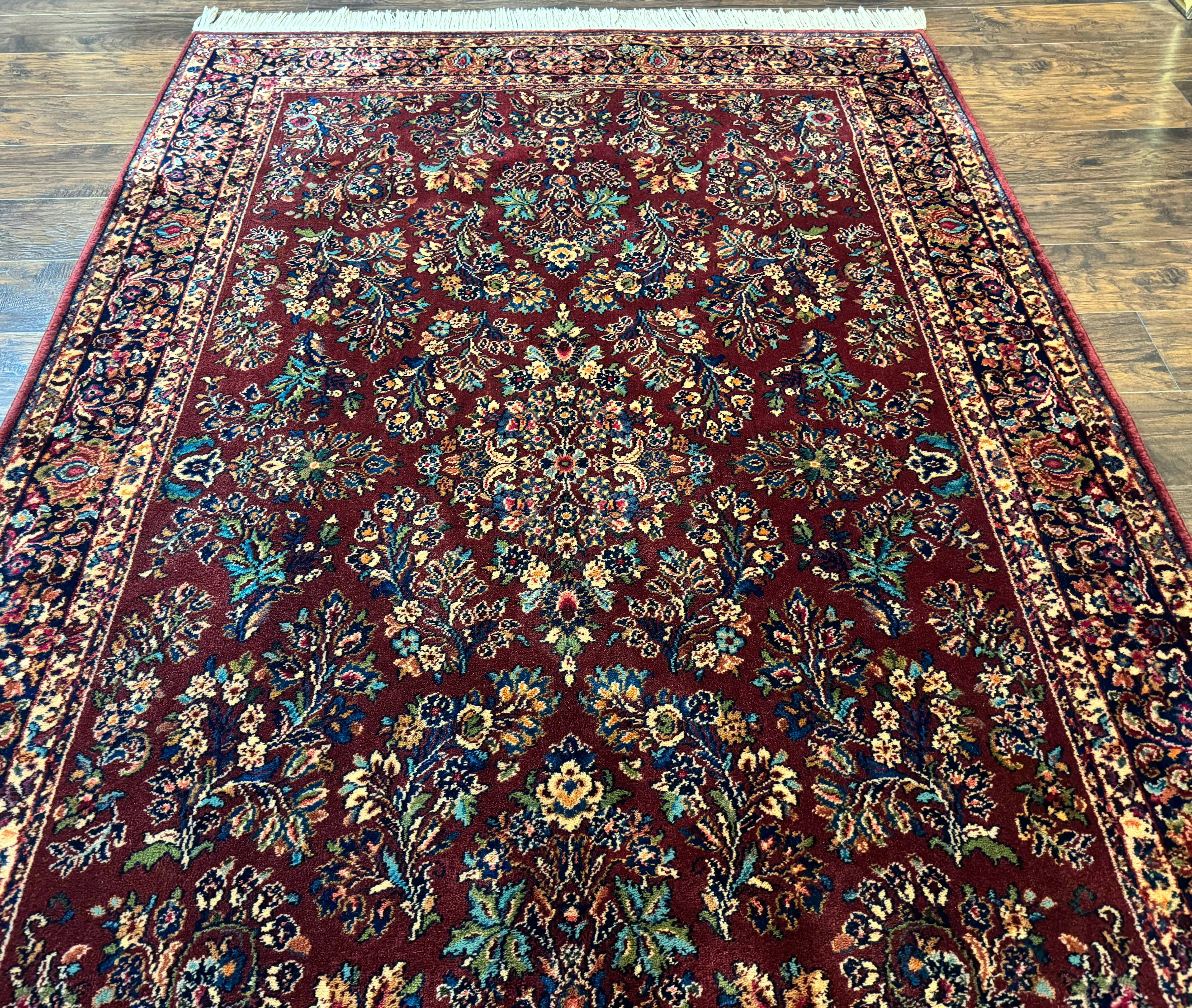5.9 x 9 Karastan Rug Red Sarouk Rug #785, 100% Wile Pile Carpet, Original 700 Series, Vintage - Image 4