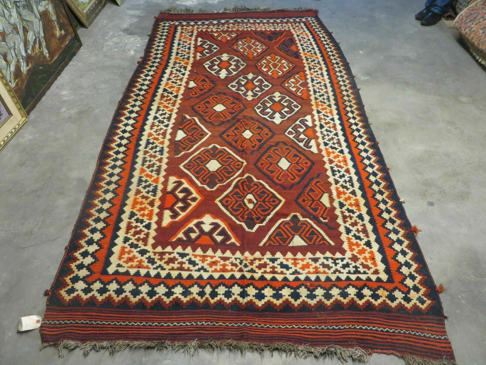 5' X 10' Antique Turkish Kilim Handmade Flat Weave Wool Rug Red Colorful Veg Dye Bohemian Boho Chic Tribal Style And Design - Image 12