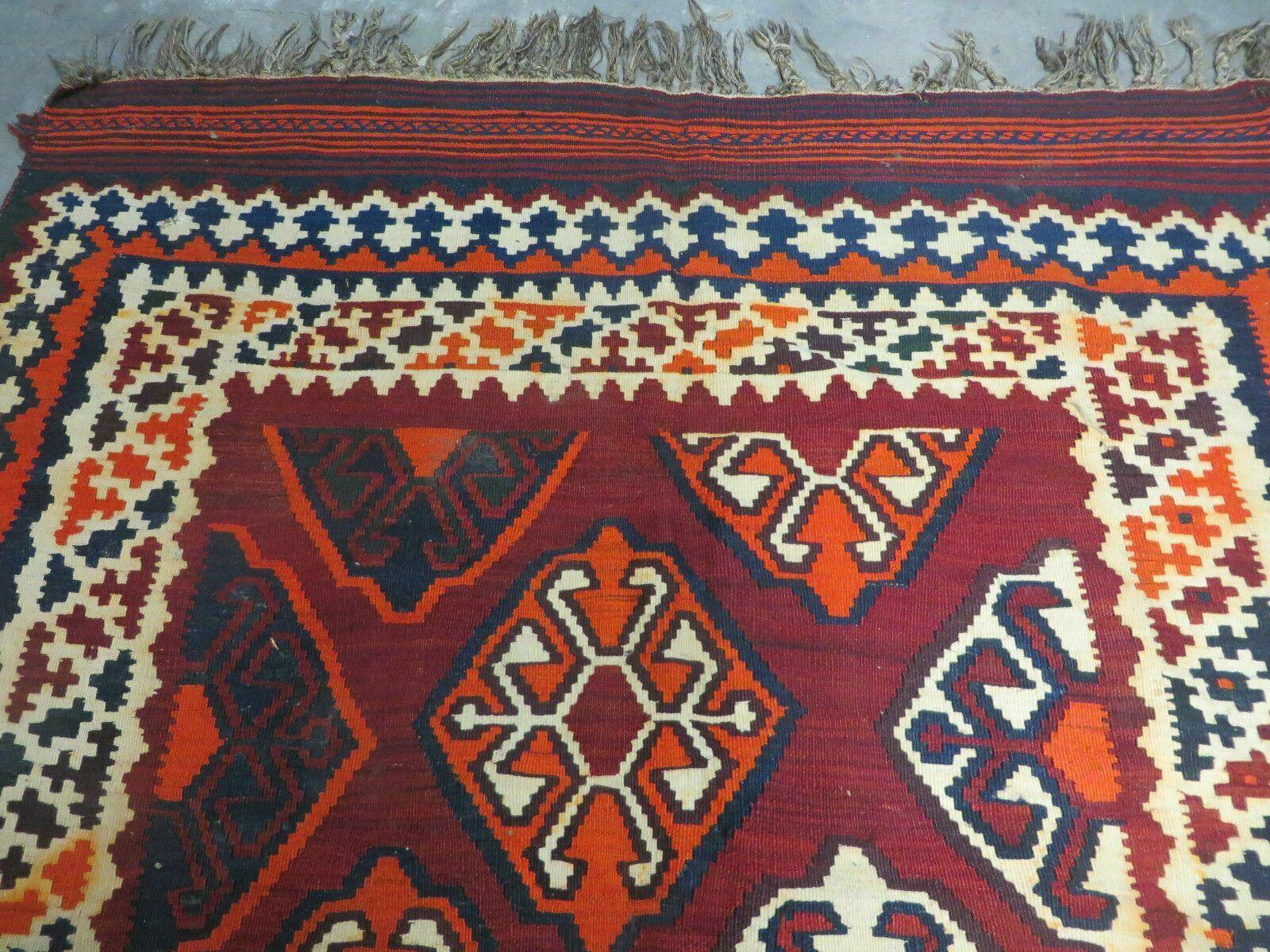 5' X 10' Antique Turkish Kilim Handmade Flat Weave Wool Rug Red Colorful Veg Dye Bohemian Boho Chic Tribal Style And Design - Image 3