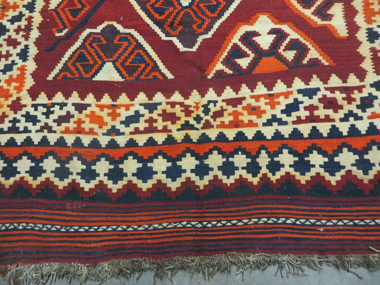 5' X 10' Antique Turkish Kilim Handmade Flat Weave Wool Rug Red Colorful Veg Dye Bohemian Boho Chic Tribal Style And Design - Image 4