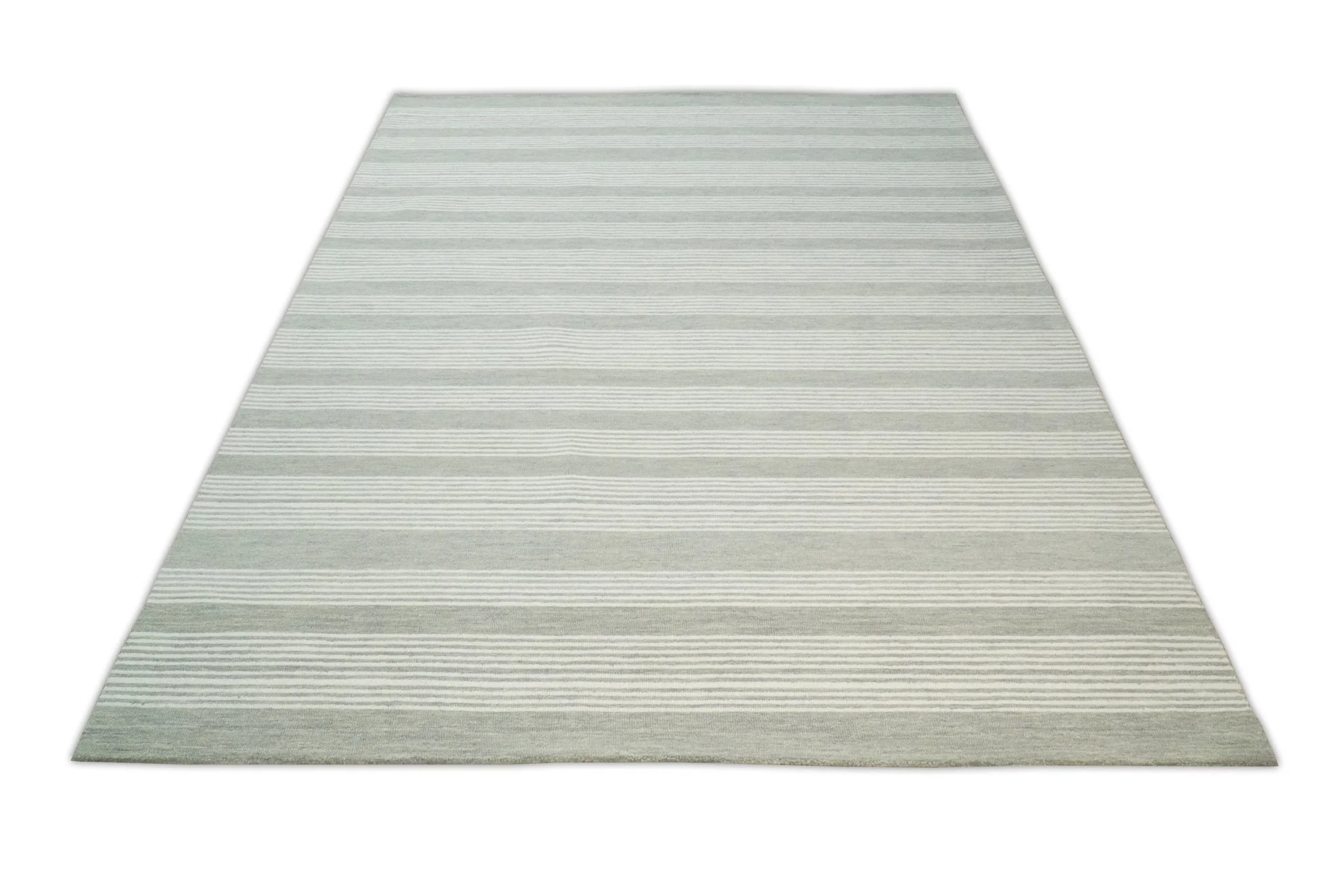 Modern Stripes Pattern Grey and Ivory Hand Tufted Wool Area Rug - Image 10