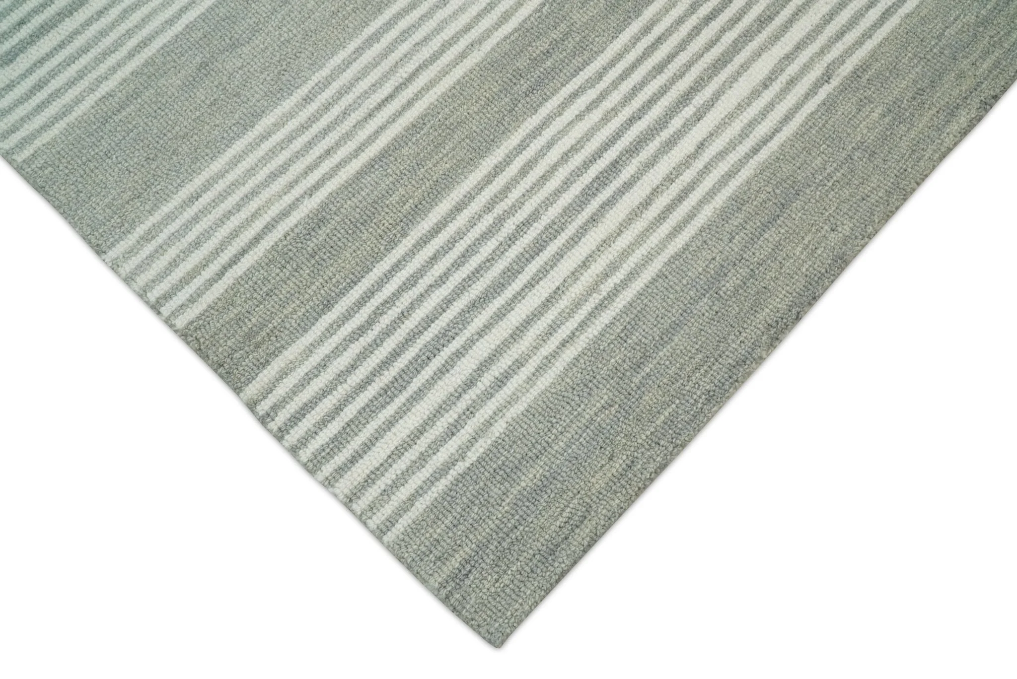 Modern Stripes Pattern Grey and Ivory Hand Tufted Wool Area Rug - Image 6