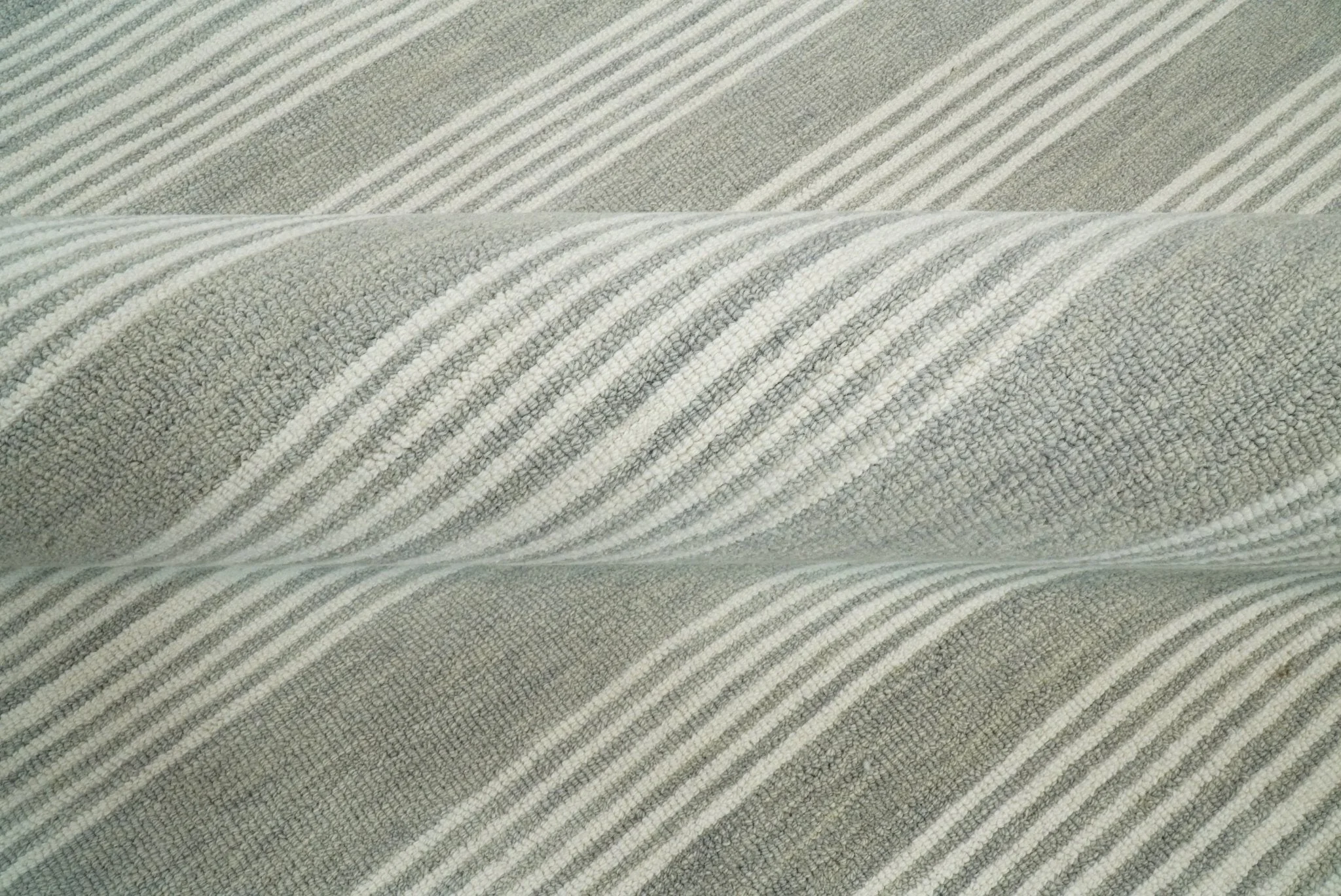 Modern Stripes Pattern Grey and Ivory Hand Tufted Wool Area Rug - Image 7