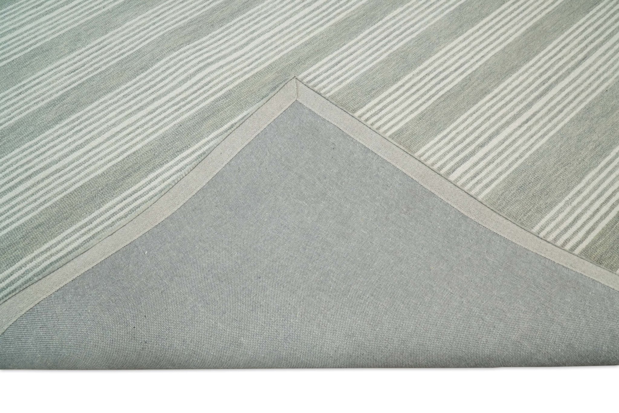 Modern Stripes Pattern Grey and Ivory Hand Tufted Wool Area Rug - Image 8