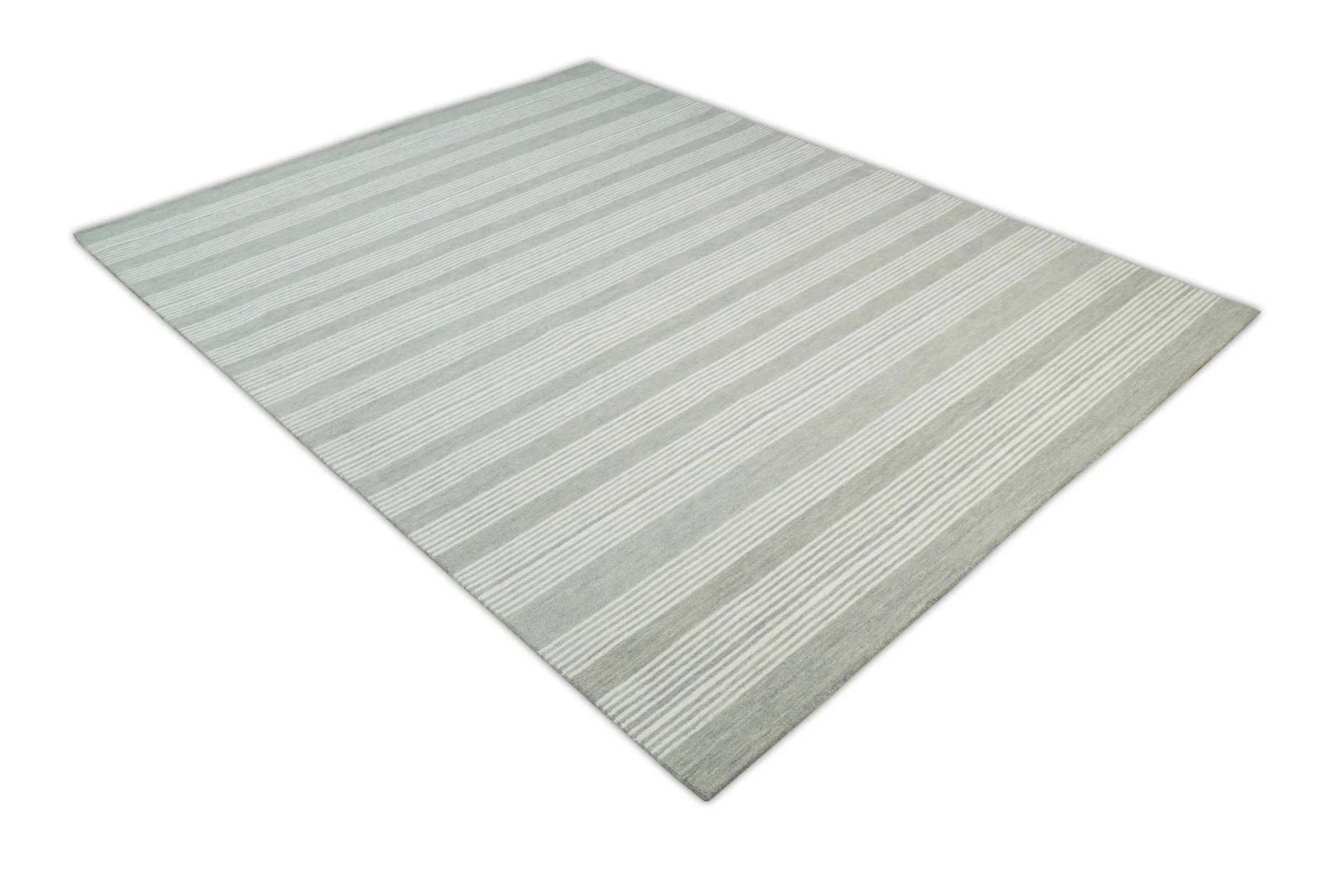 Modern Stripes Pattern Grey and Ivory Hand Tufted Wool Area Rug - Image 9