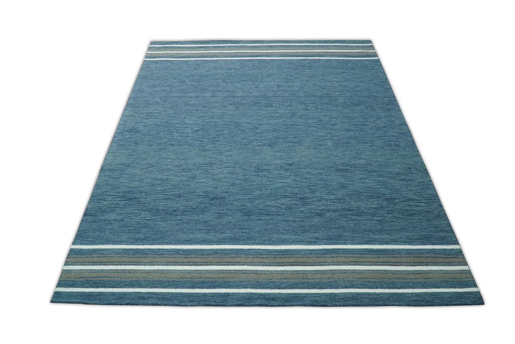 Modern Solid Design Blue Hand Tufted Wool Area Rug - Image 5