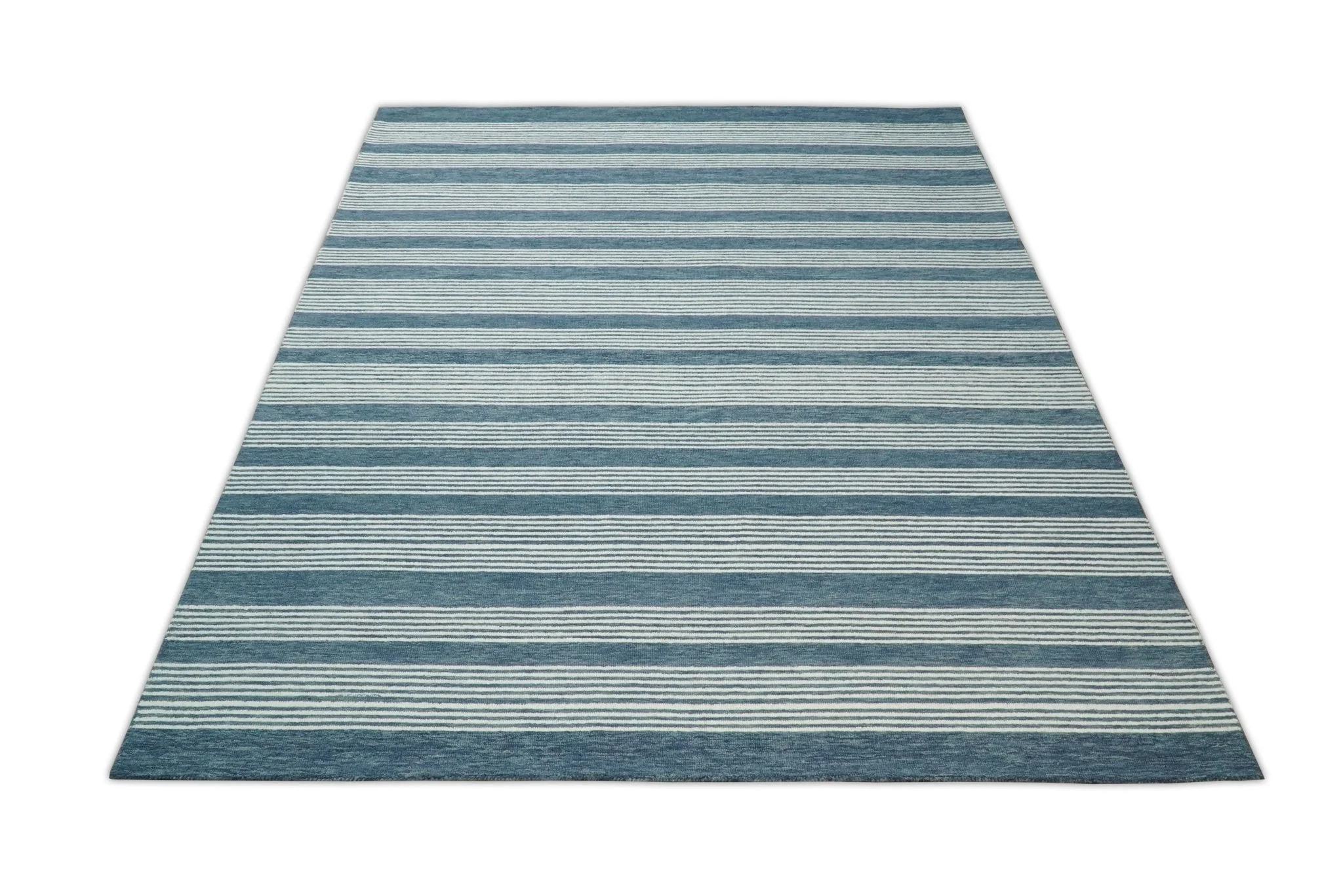 Blue Modern Stripes Pattern Hand Tufted Wool Area Rug - Image 10