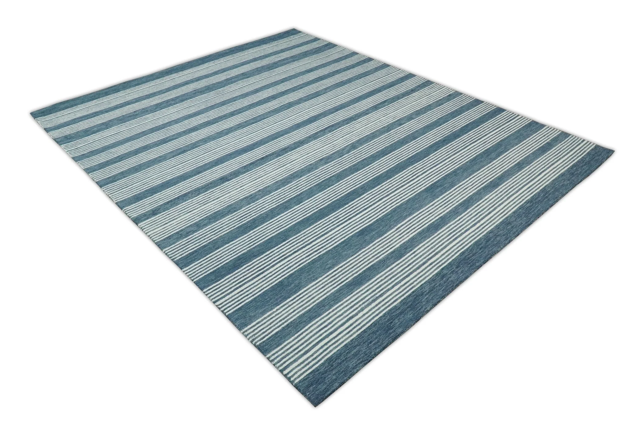 Blue Modern Stripes Pattern Hand Tufted Wool Area Rug - Image 6