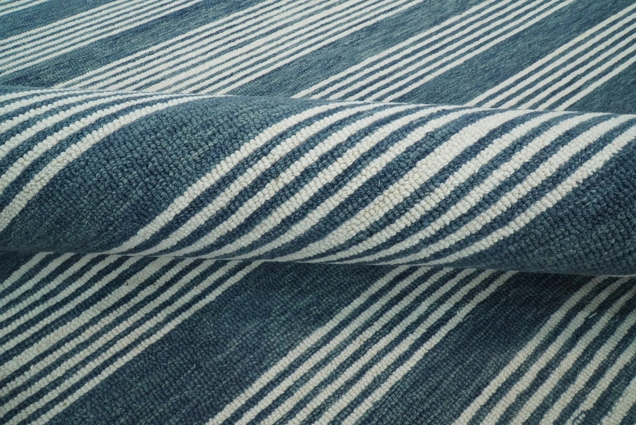 Blue Modern Stripes Pattern Hand Tufted Wool Area Rug - Image 8