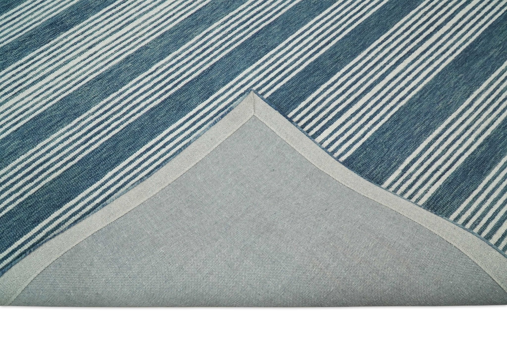Blue Modern Stripes Pattern Hand Tufted Wool Area Rug - Image 9