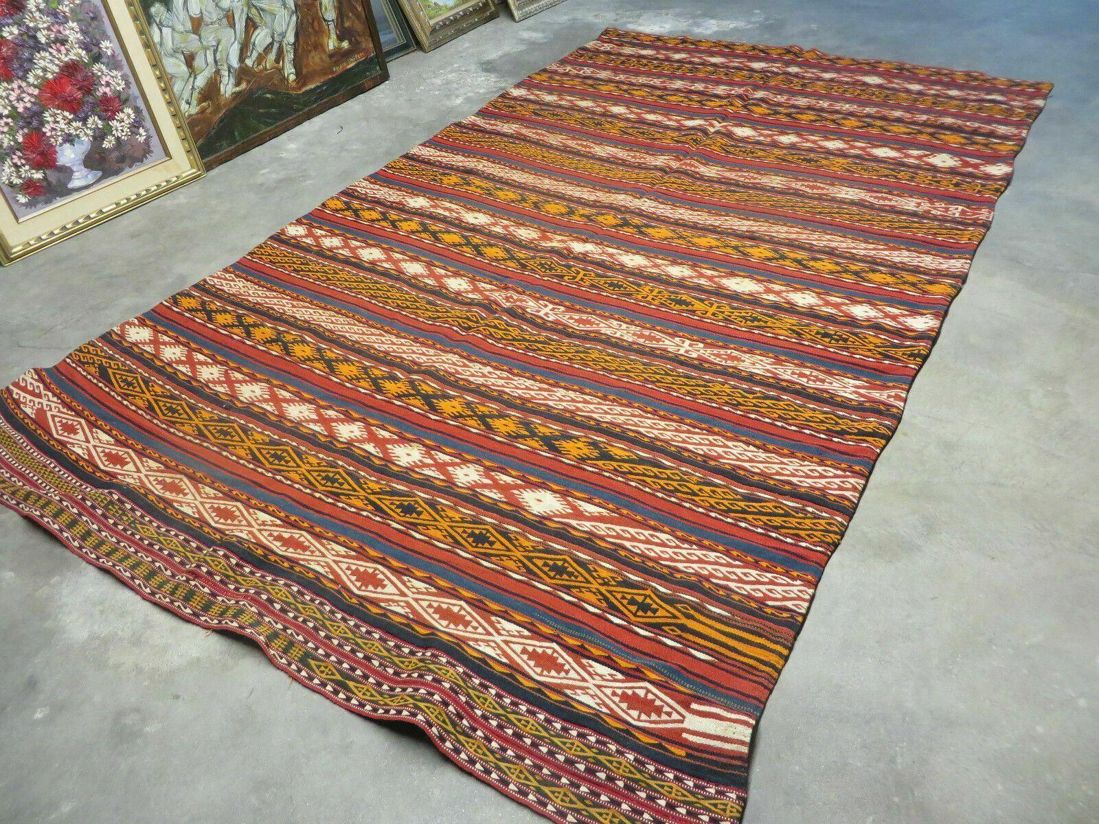 6' X 10' Antique 1930 Turkish Jajim Kilim Handmade Flat Weave Wool Rug Veg Dye - Image 2