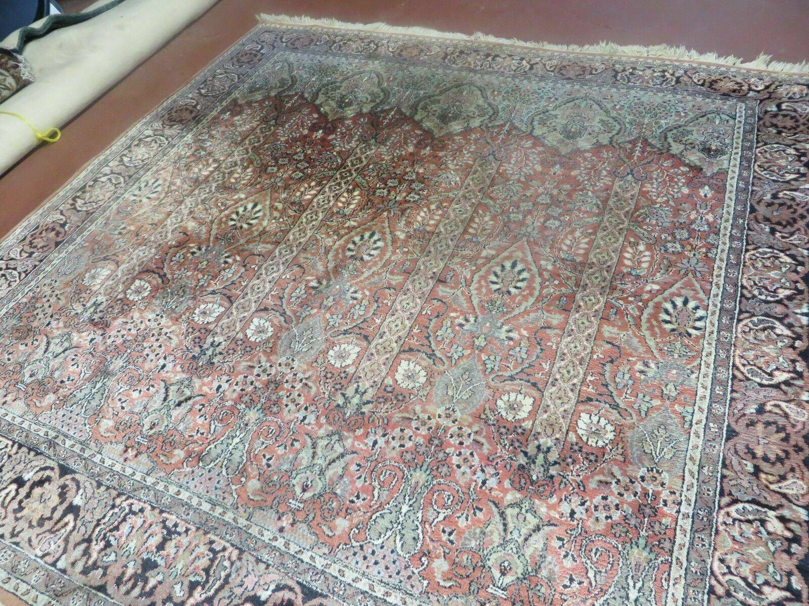 6' X 6' Vintage Handmade Fine Indian Silk Rug Kashmir Square Nice - Image 11