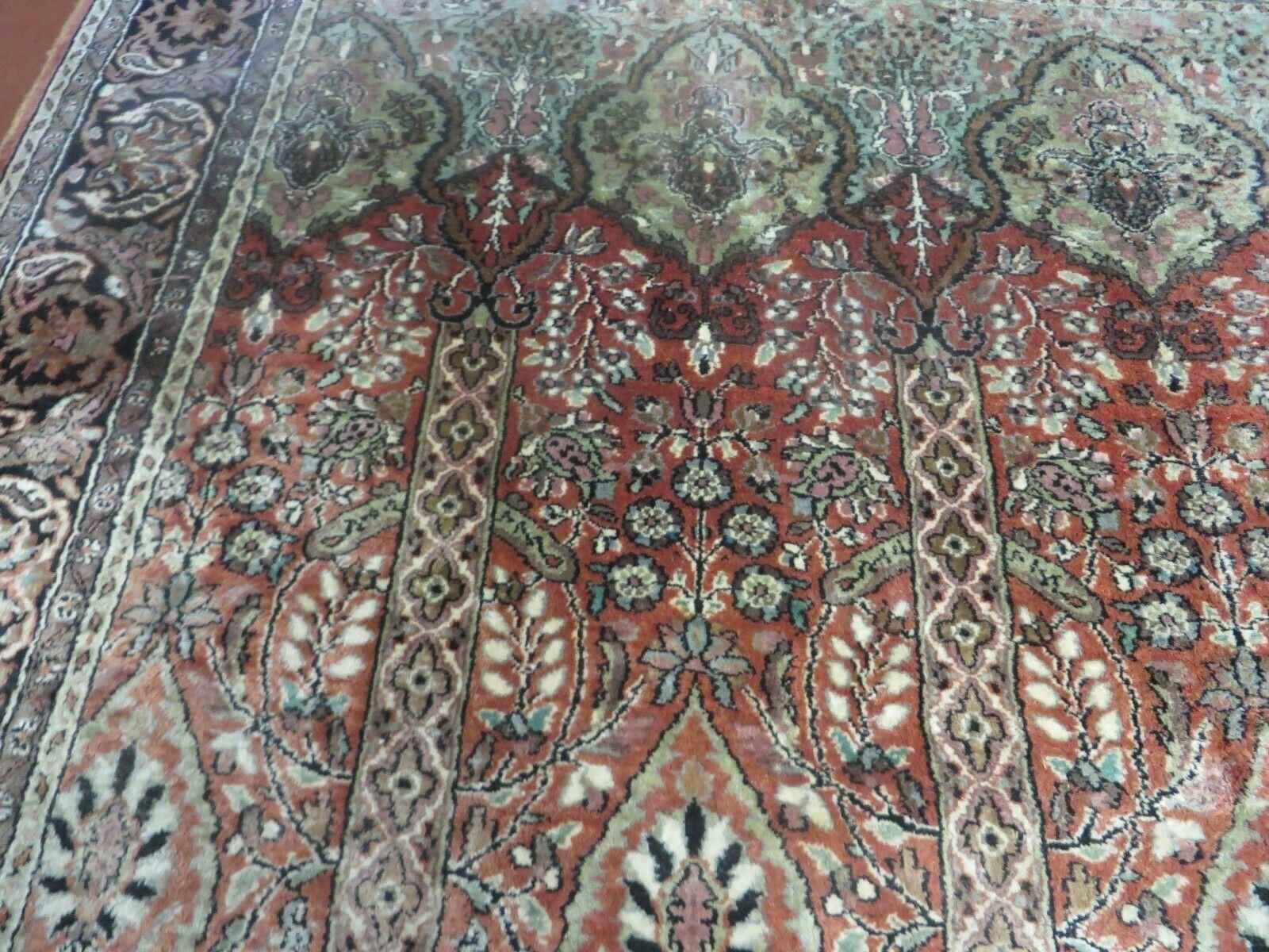 6' X 6' Vintage Handmade Fine Indian Silk Rug Kashmir Square Nice - Image 12