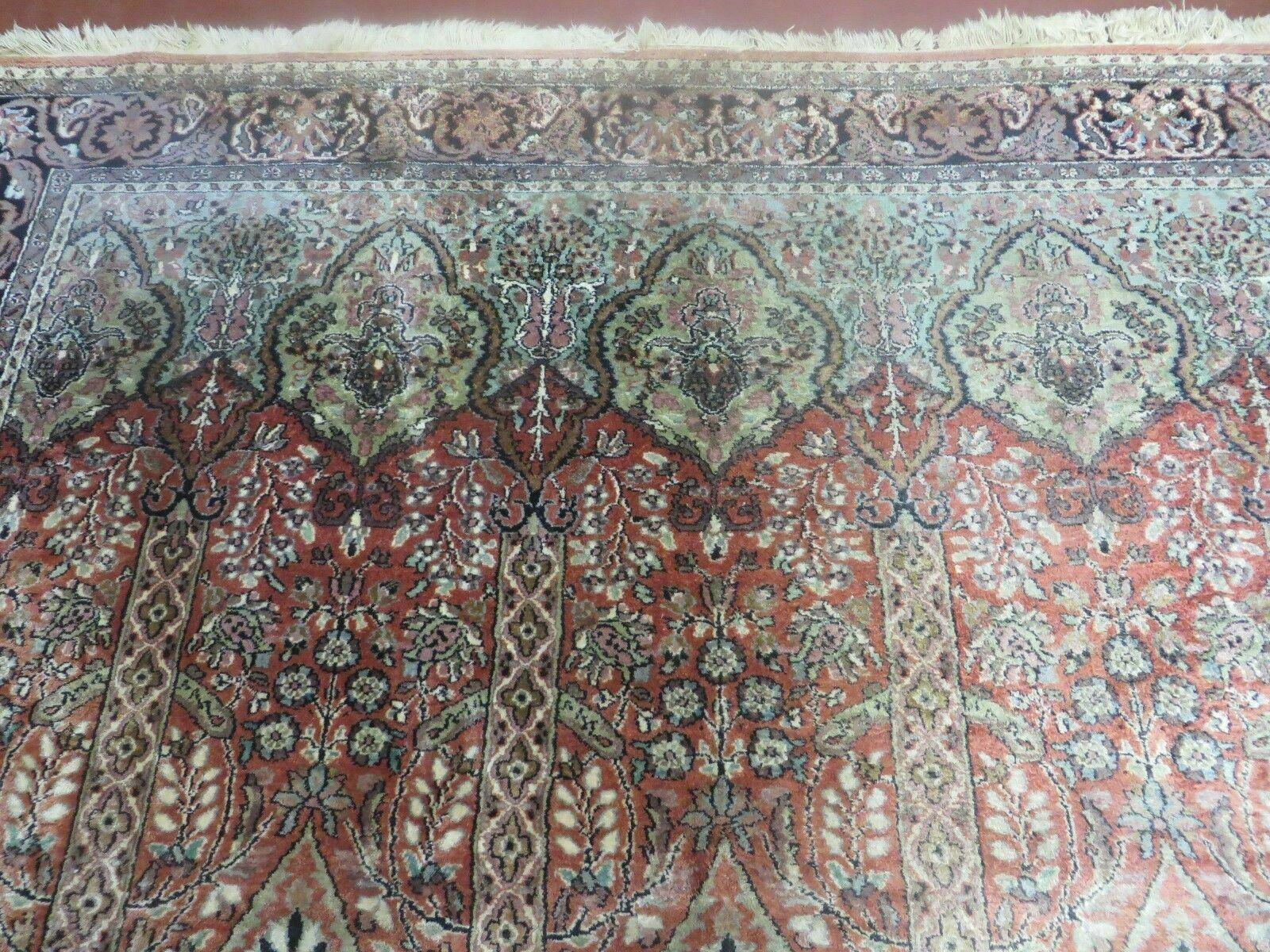 6' X 6' Vintage Handmade Fine Indian Silk Rug Kashmir Square Nice - Image 3