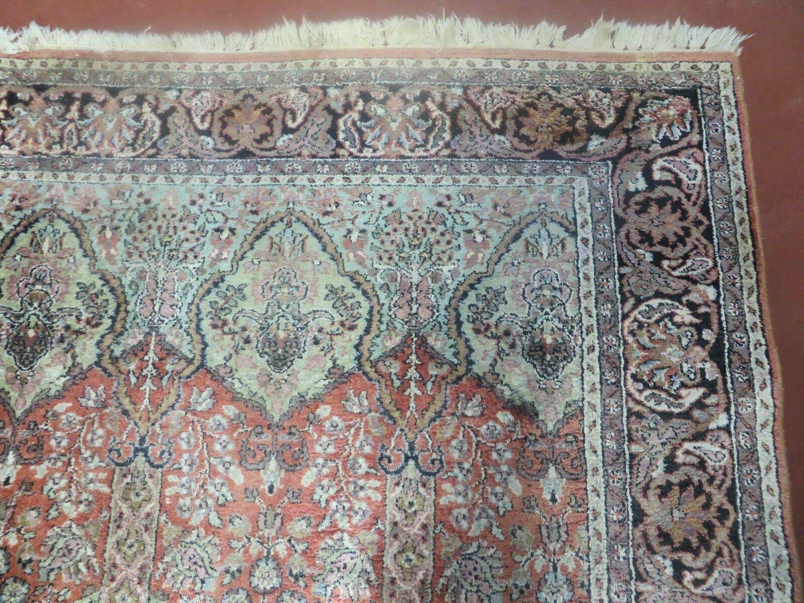 6' X 6' Vintage Handmade Fine Indian Silk Rug Kashmir Square Nice - Image 7